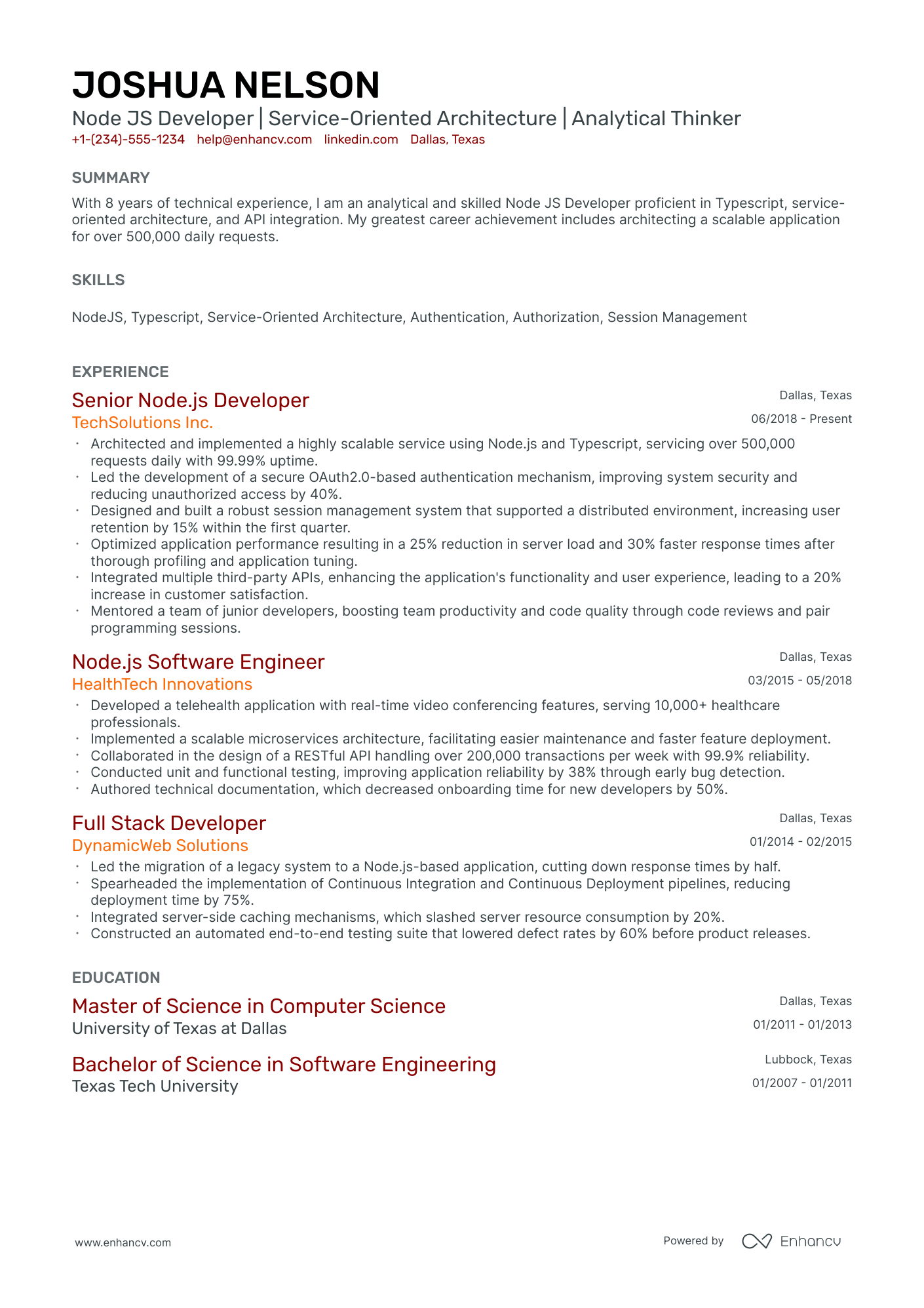 10 Node.js developer Resume Examples & Guide for 2026