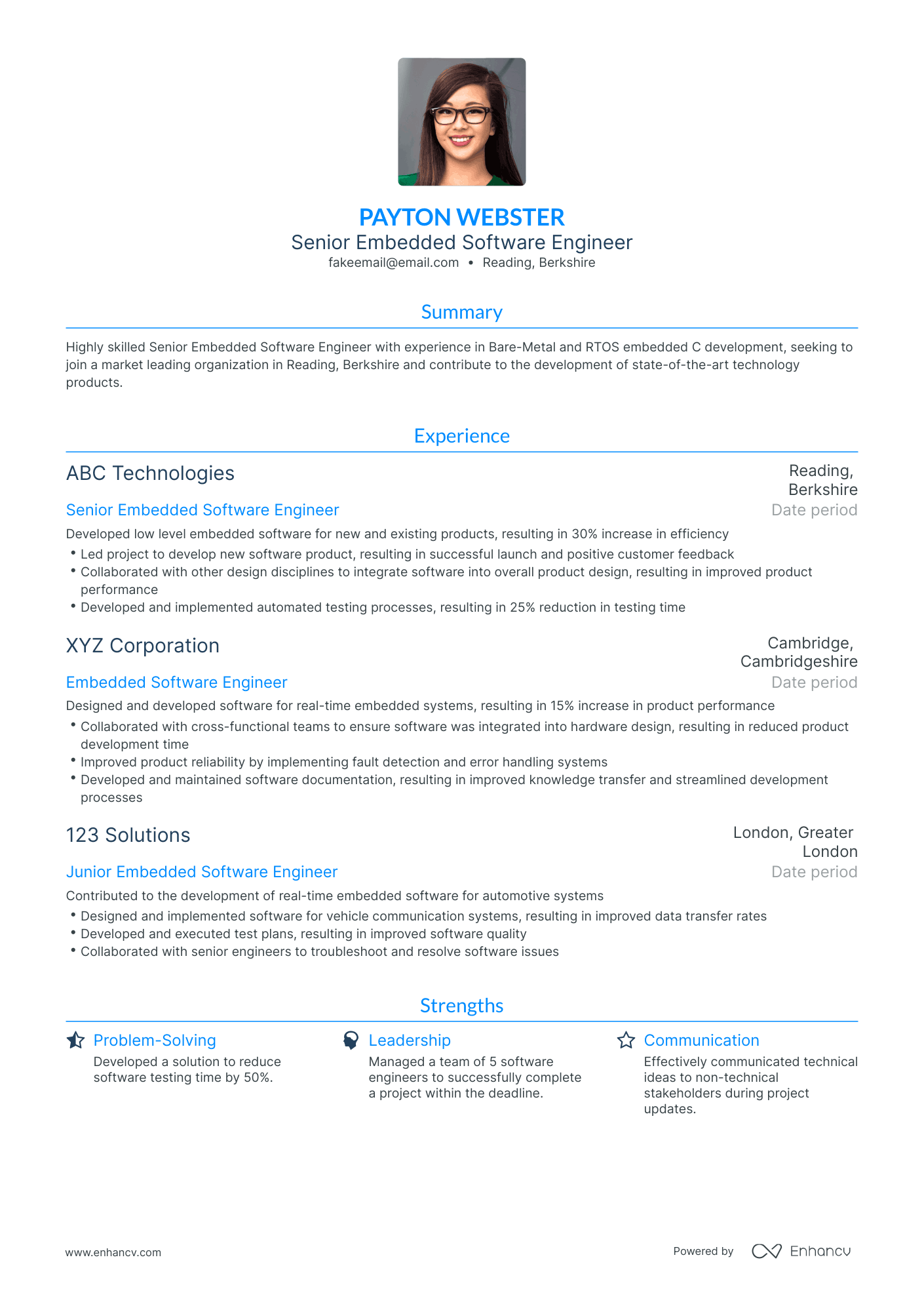 sample resume embedded software engineer