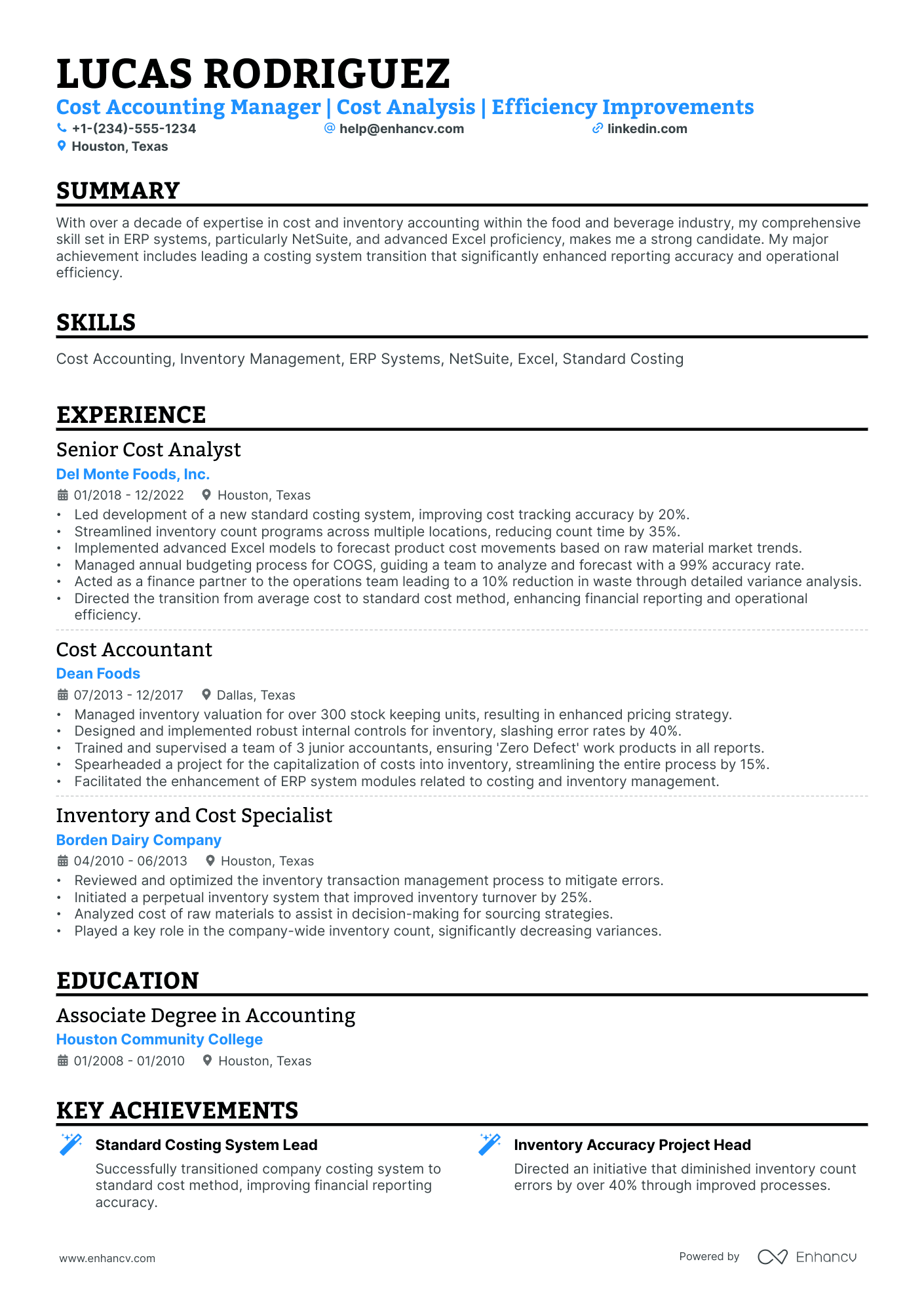 10 Cost Accounting Resume Examples & Guide for 2026