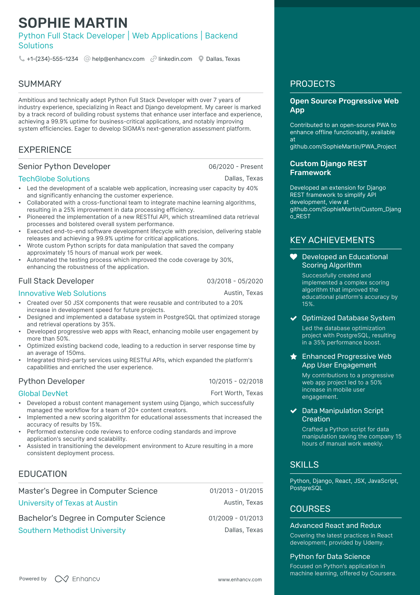 10 Python Full Stack Developer Resume Examples & Guide for 2025