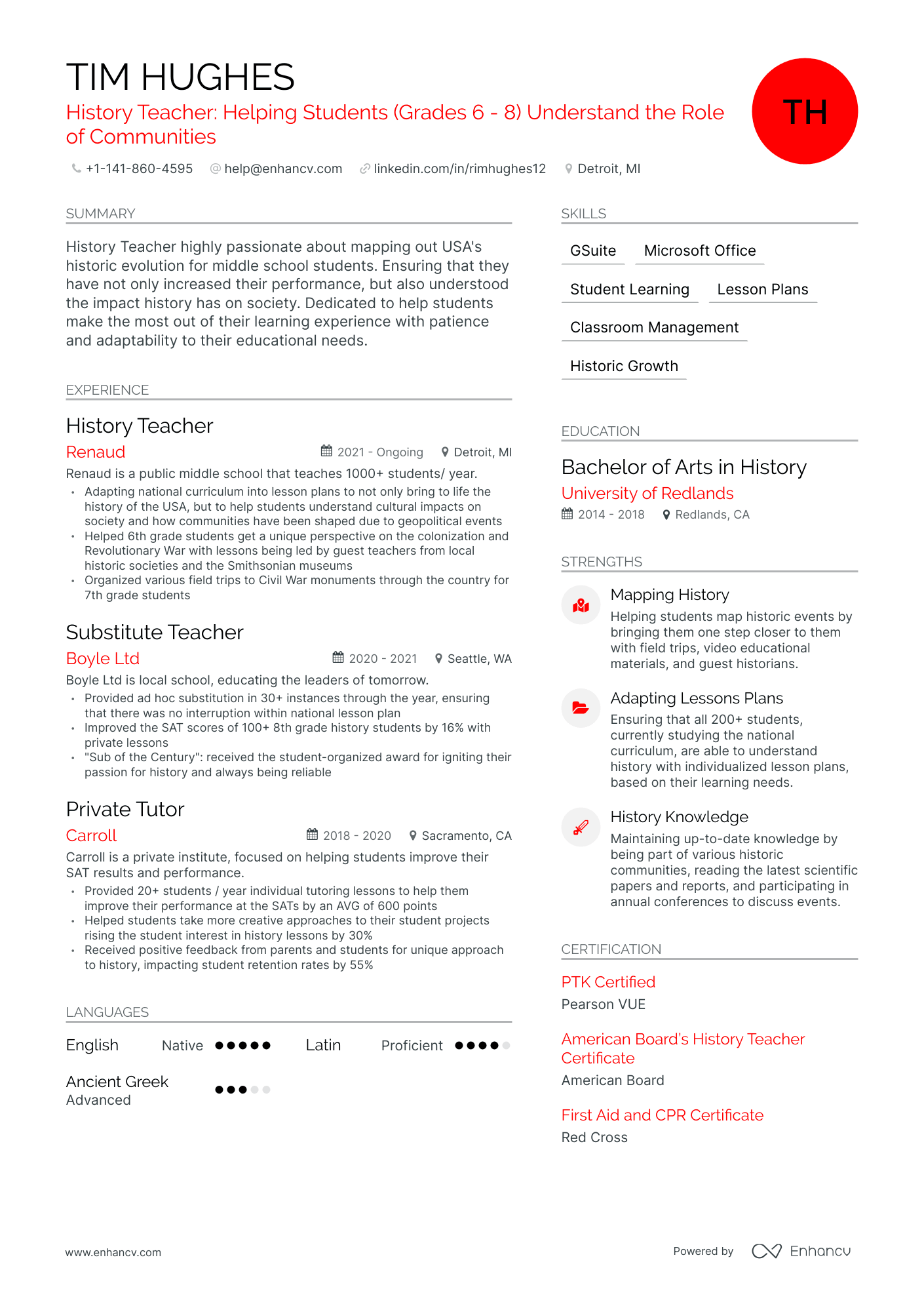 High School History Teacher Resume Examples