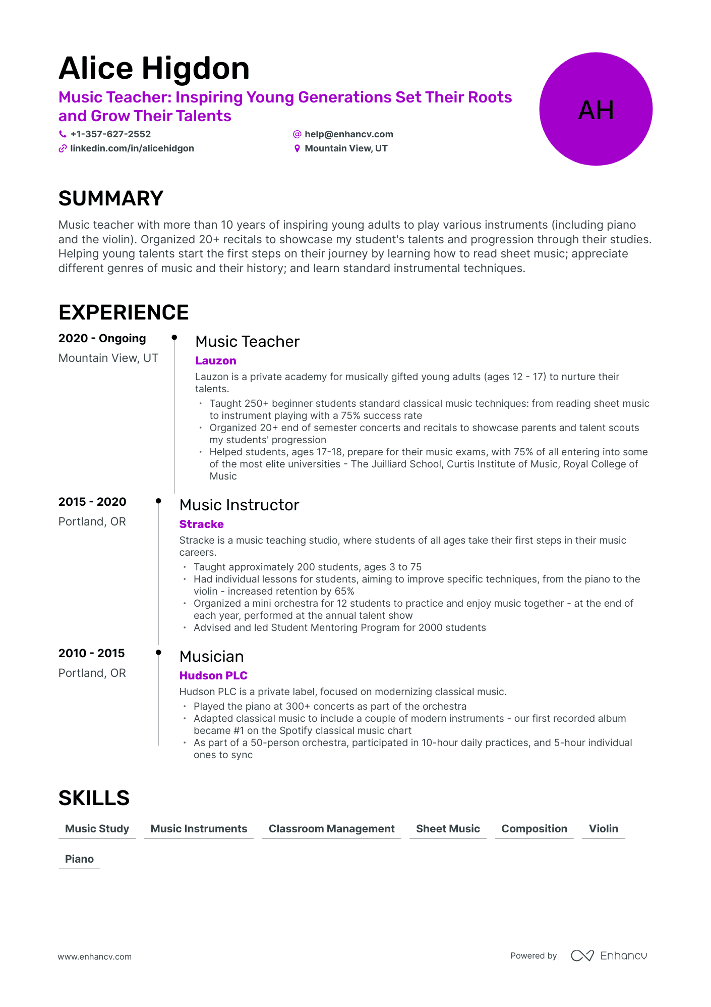 5 Music Teacher Resume Examples - AHR0cHM6Ly9jZG4uZW5oYW5jdi5jb20vcHJlZGVmaW5lZC1leGFtcGxlcy9VdlVFTnVMQ05LRzZVNGc3RGhnS0VQNHVvcUQzNkNWbmJhSnRzcjVVL2ltYWdlLnBuZw~~. 