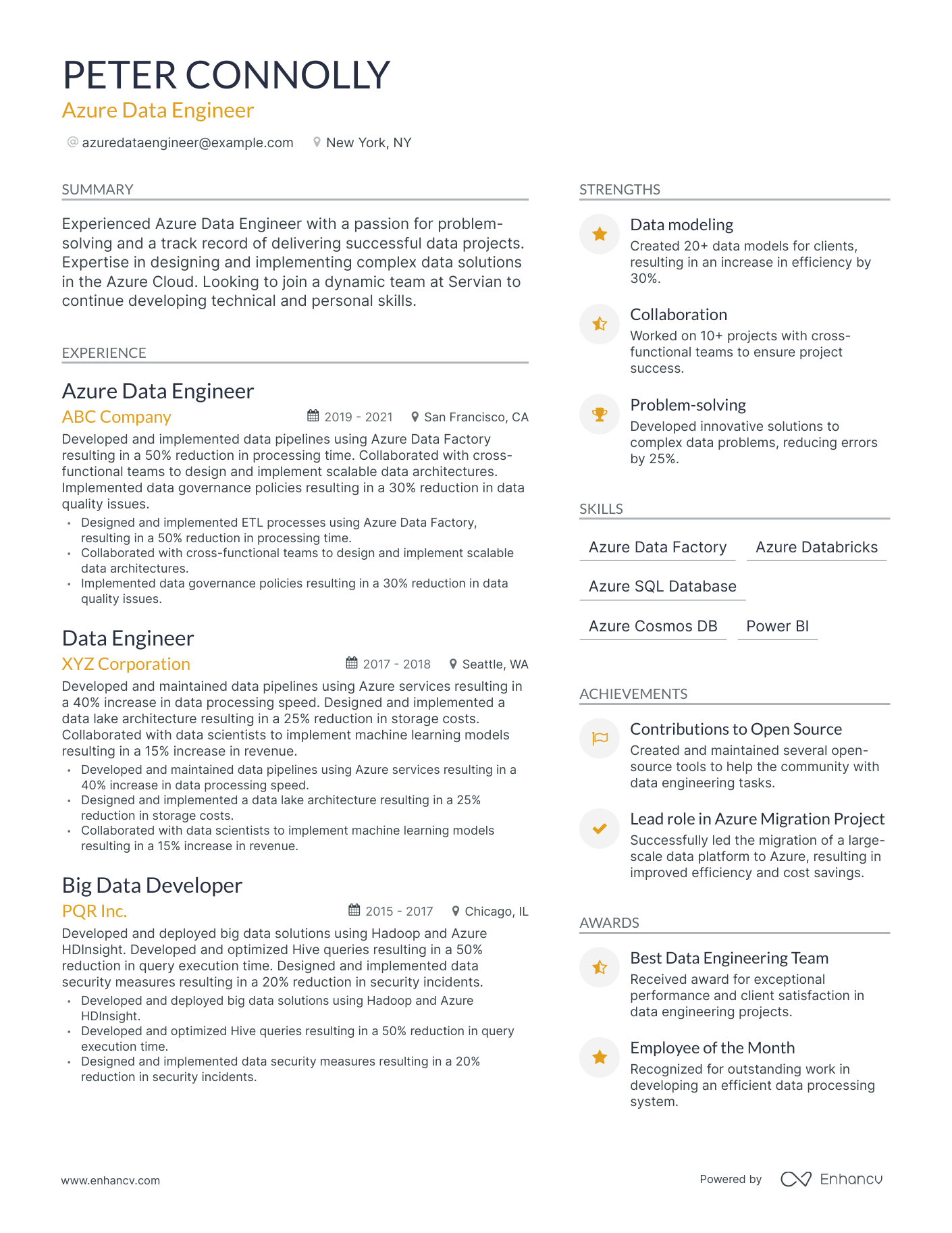 5 Azure Data Engineer Resume Examples & Guide for 2023