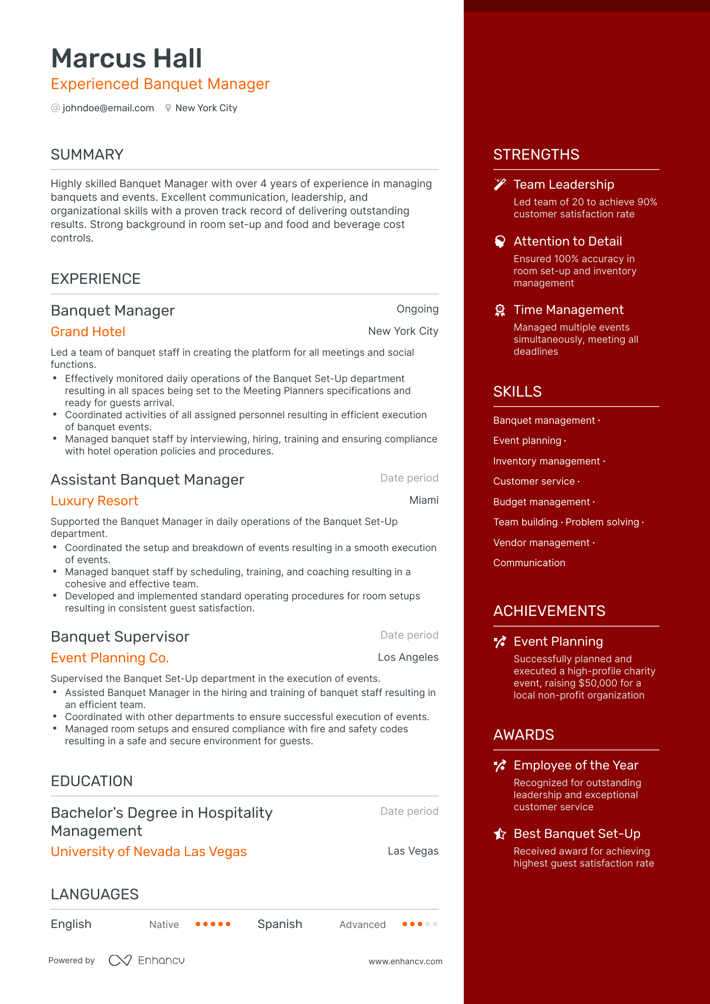 5 Banquet Manager Resume Examples And Guide For 2024 