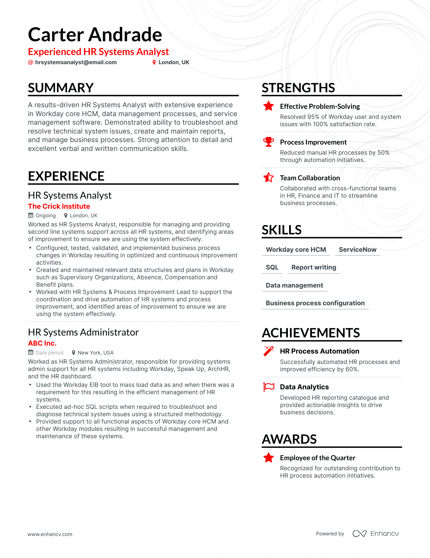 sample resume for hr analyst