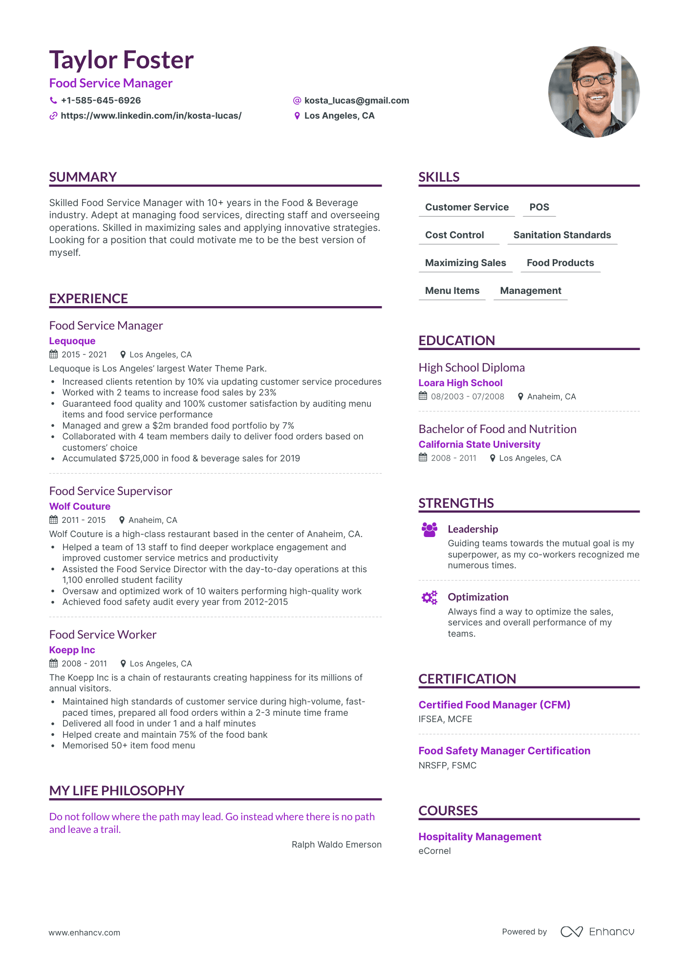 5 Food Service Resume Examples & Guide for 2024