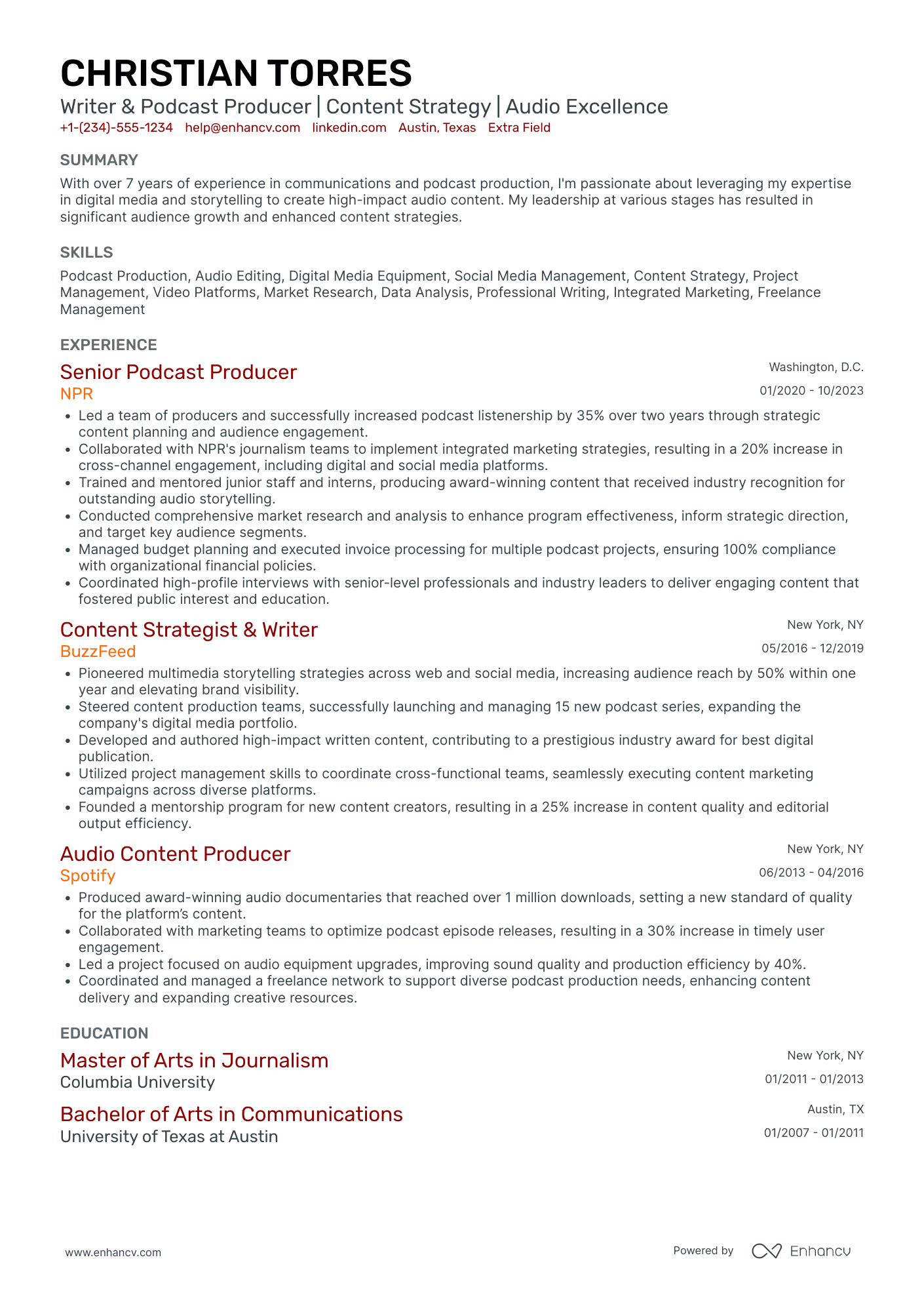 20 Podcaster Resume Examples & Guide for 2025