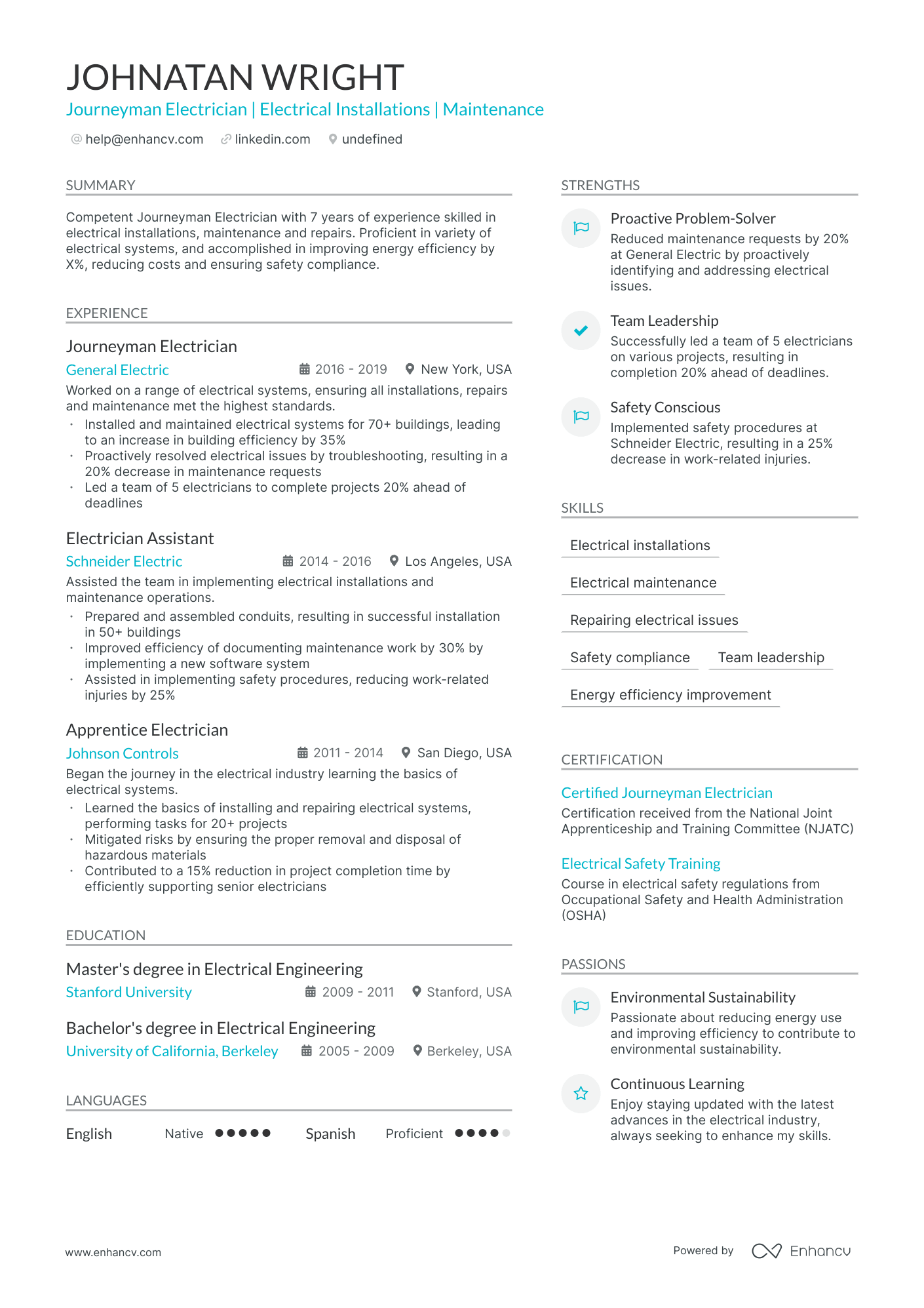 5 Journeyman Electrician Resume Examples & Guide for 2024