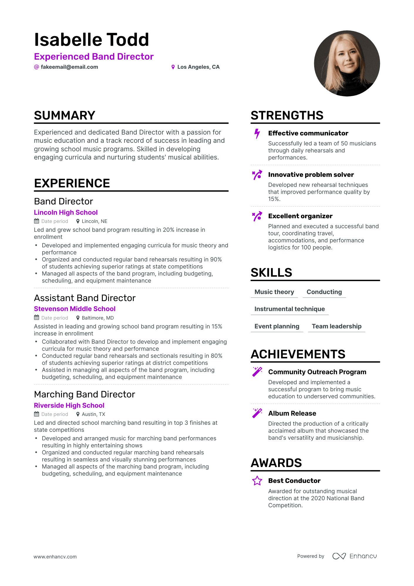 how to put band on resume