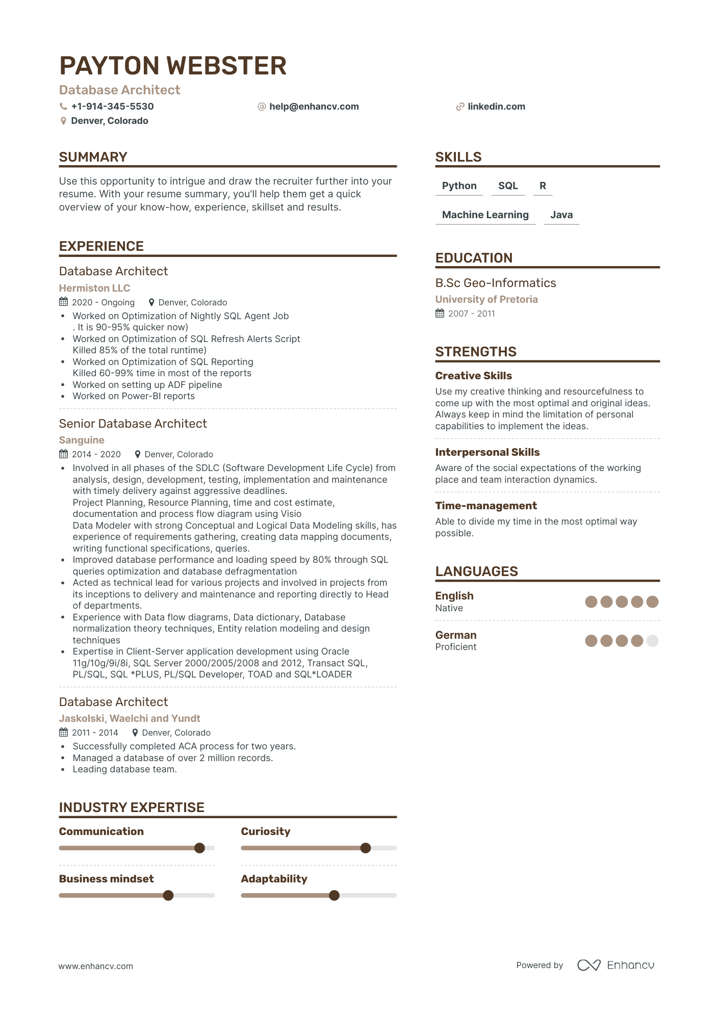 Database Architect Resume Examples Guide For 2023 Layout Skills
