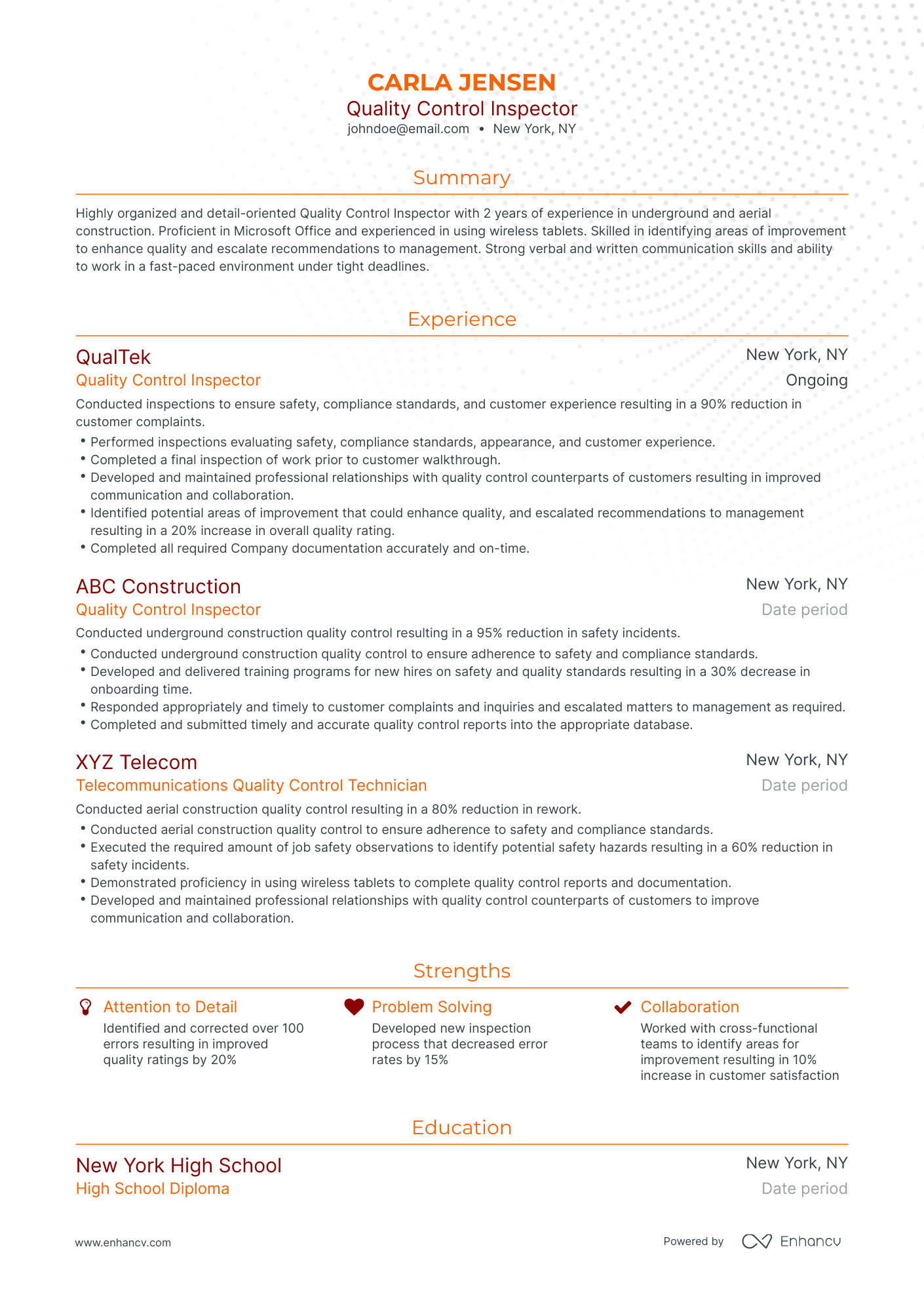 5 Quality Control Inspector Resume Examples & Guide For 2023