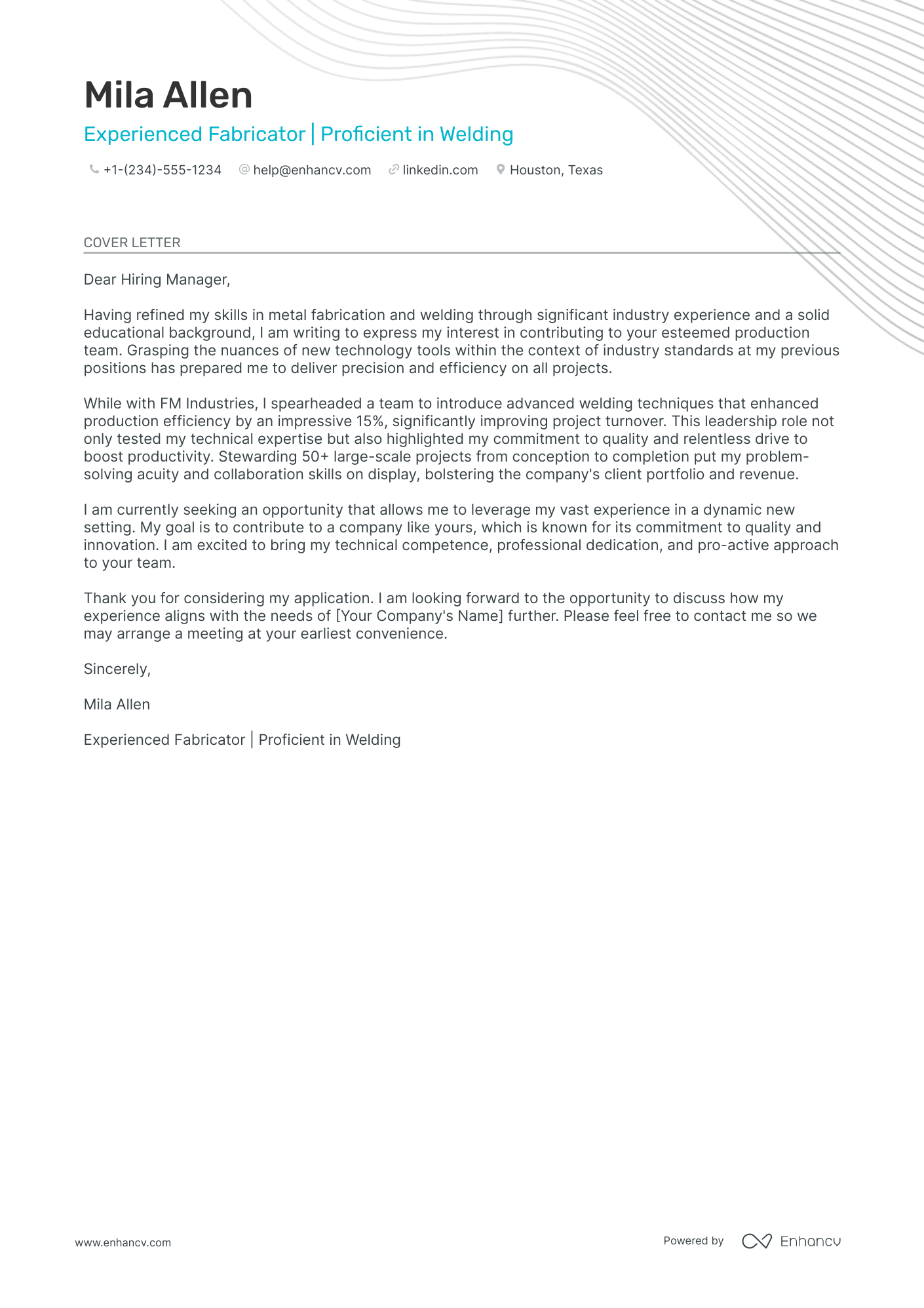 5 Professional Welder Cover Letter Examples and Template for 2024 | Enhancv