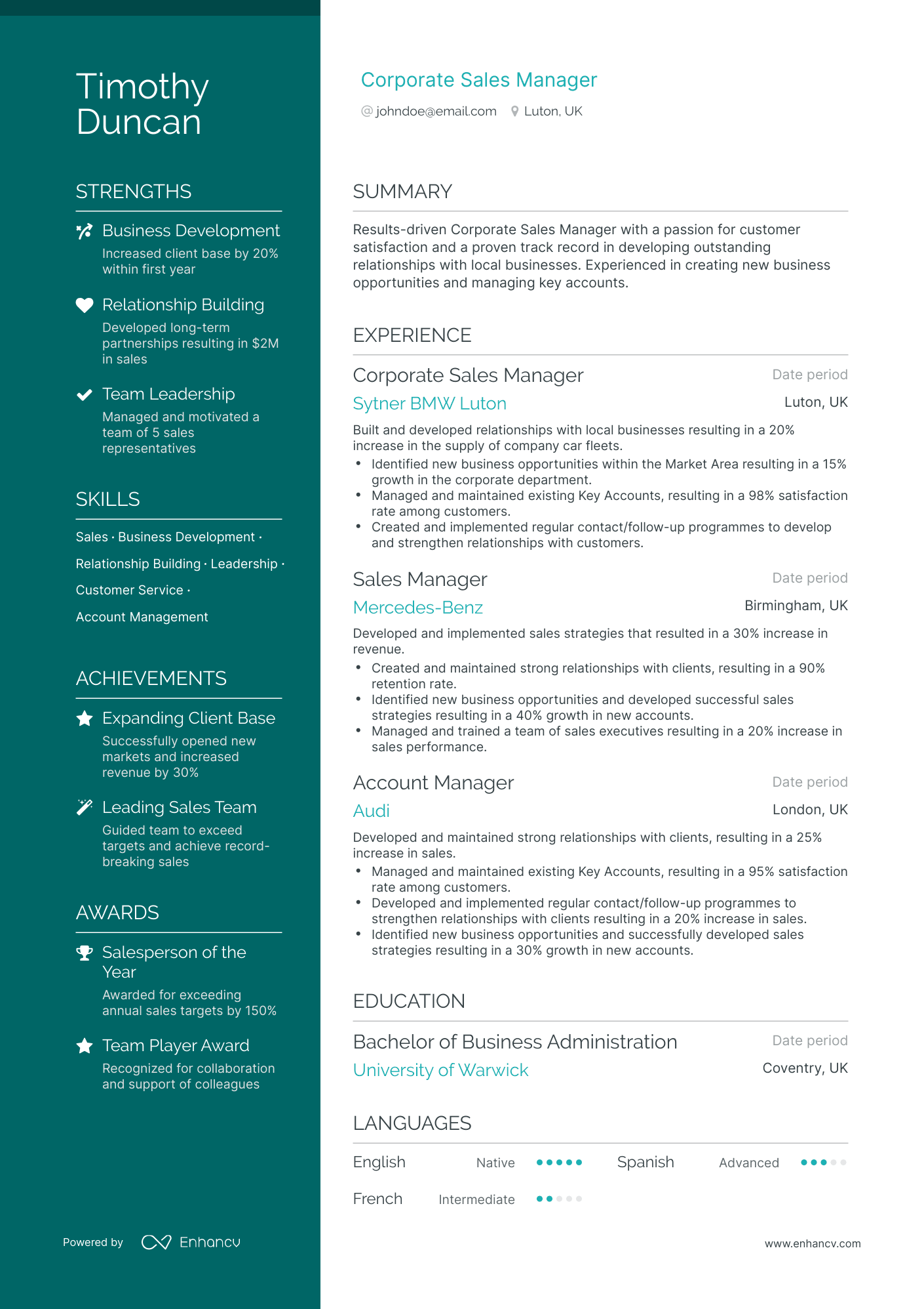 5 Corporate Sales Manager Resume Examples & Guide for 2023