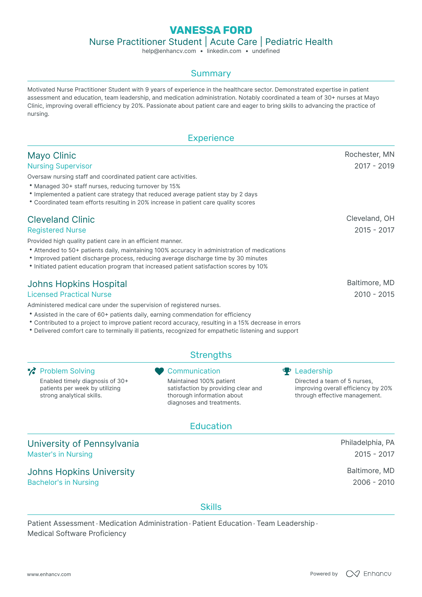 resume for nurse practitioner student