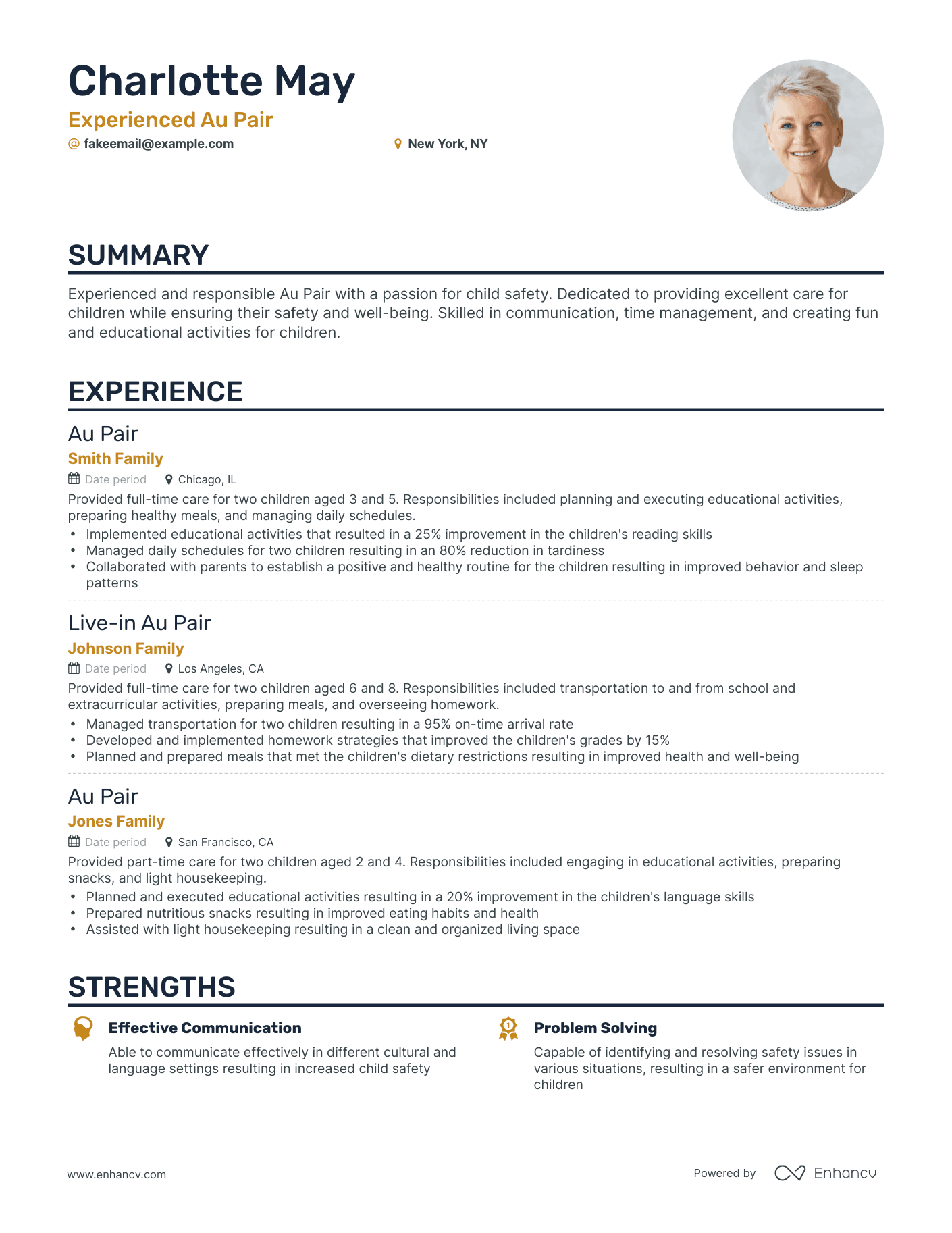 resume in au pair