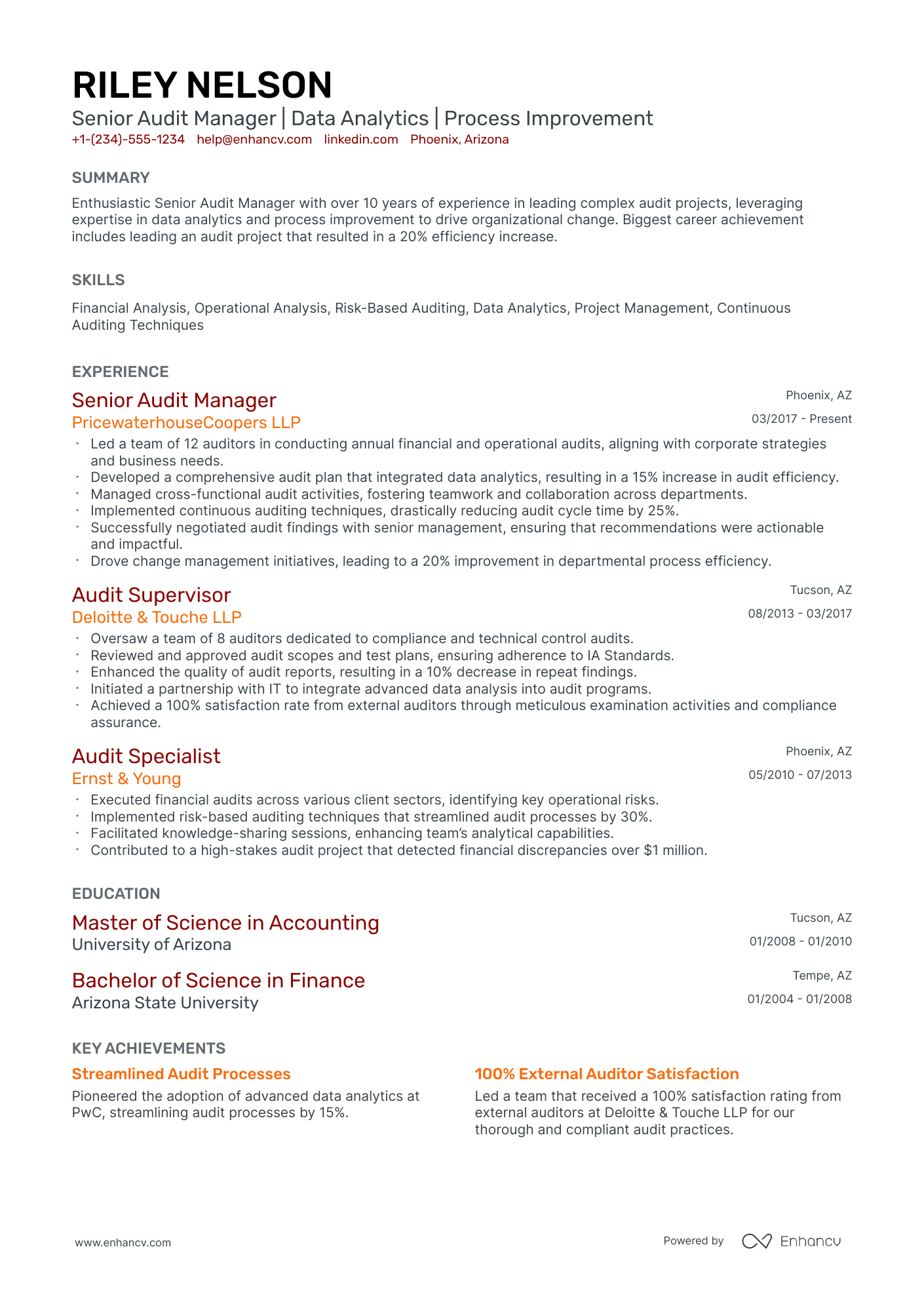 10 Internal Audit Manager Resume Examples & Guide for 2026