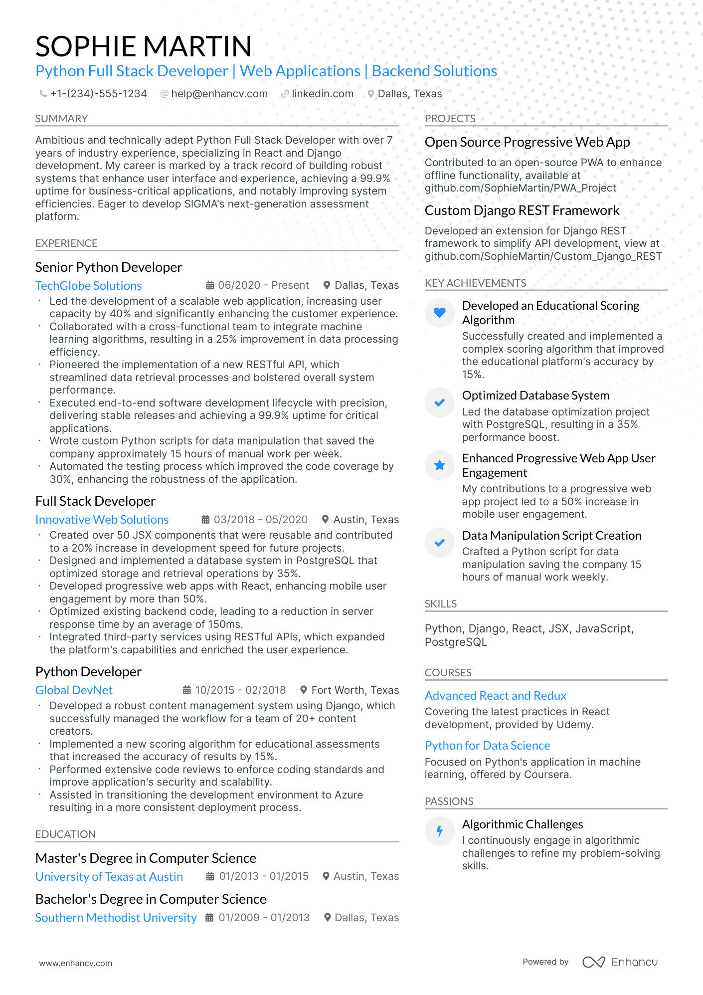 10 Python Full Stack Developer Resume Examples & Guide for 2025