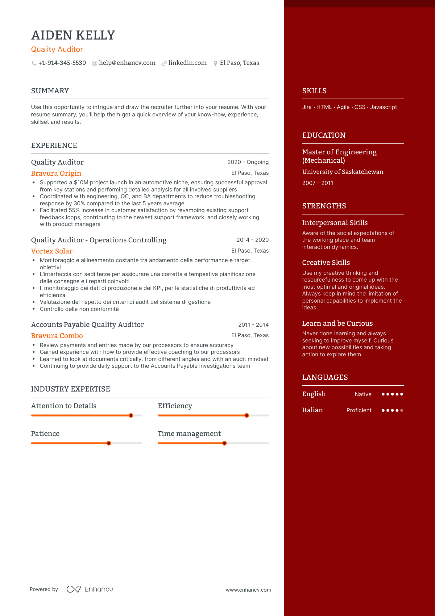 quality auditor job description for resume