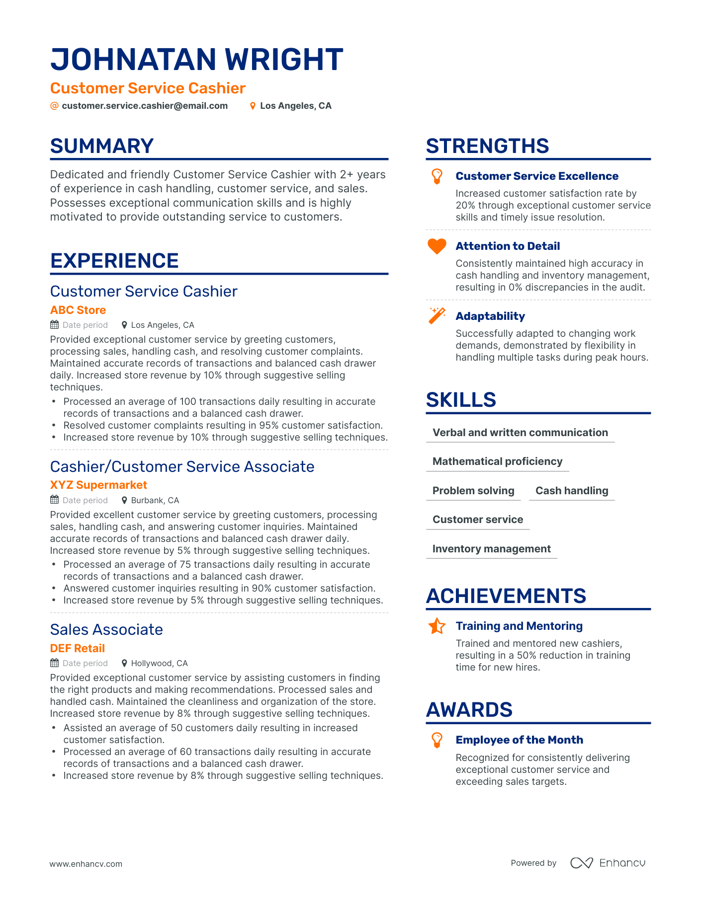 5 Customer Service Cashier Resume Examples & Guide for 2024