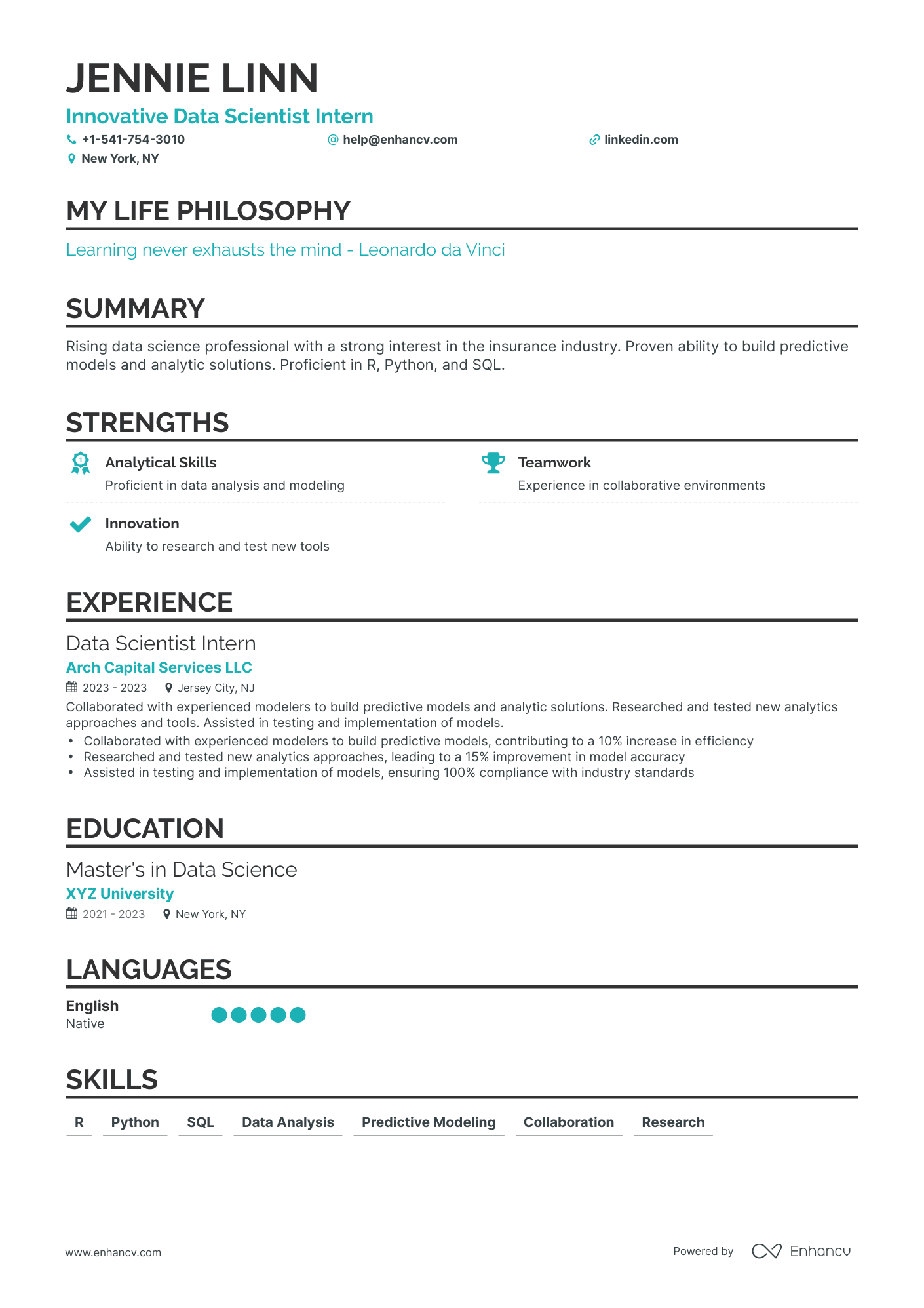 5 Data Science Intern Resume Examples & Guide for 2023