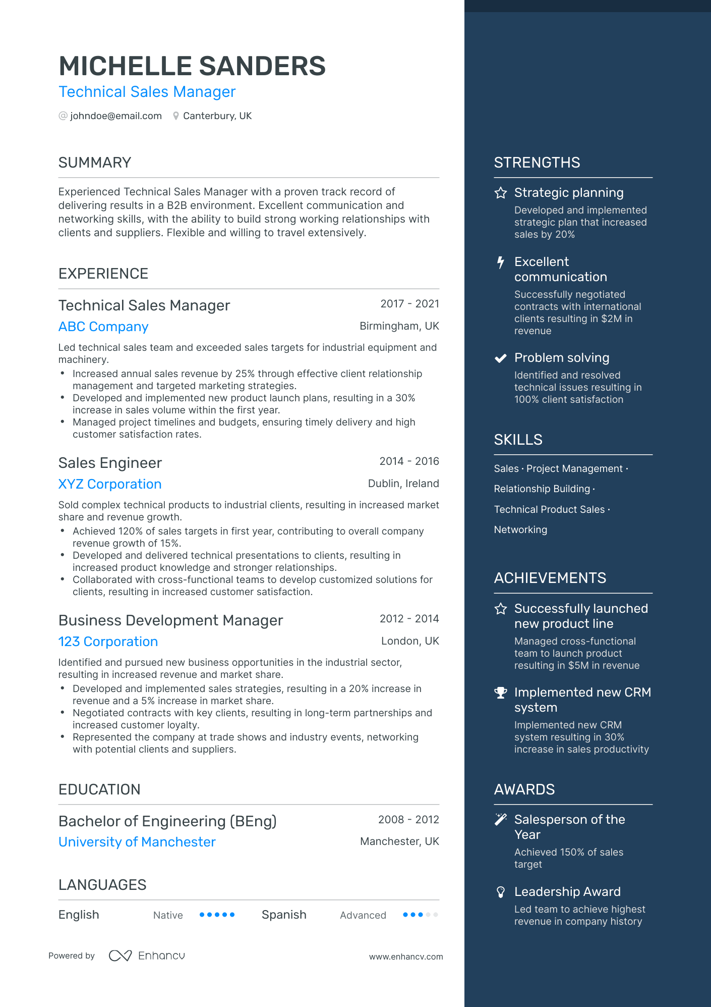 5 Technical Sales Manager Resume Examples & Guide for 2024