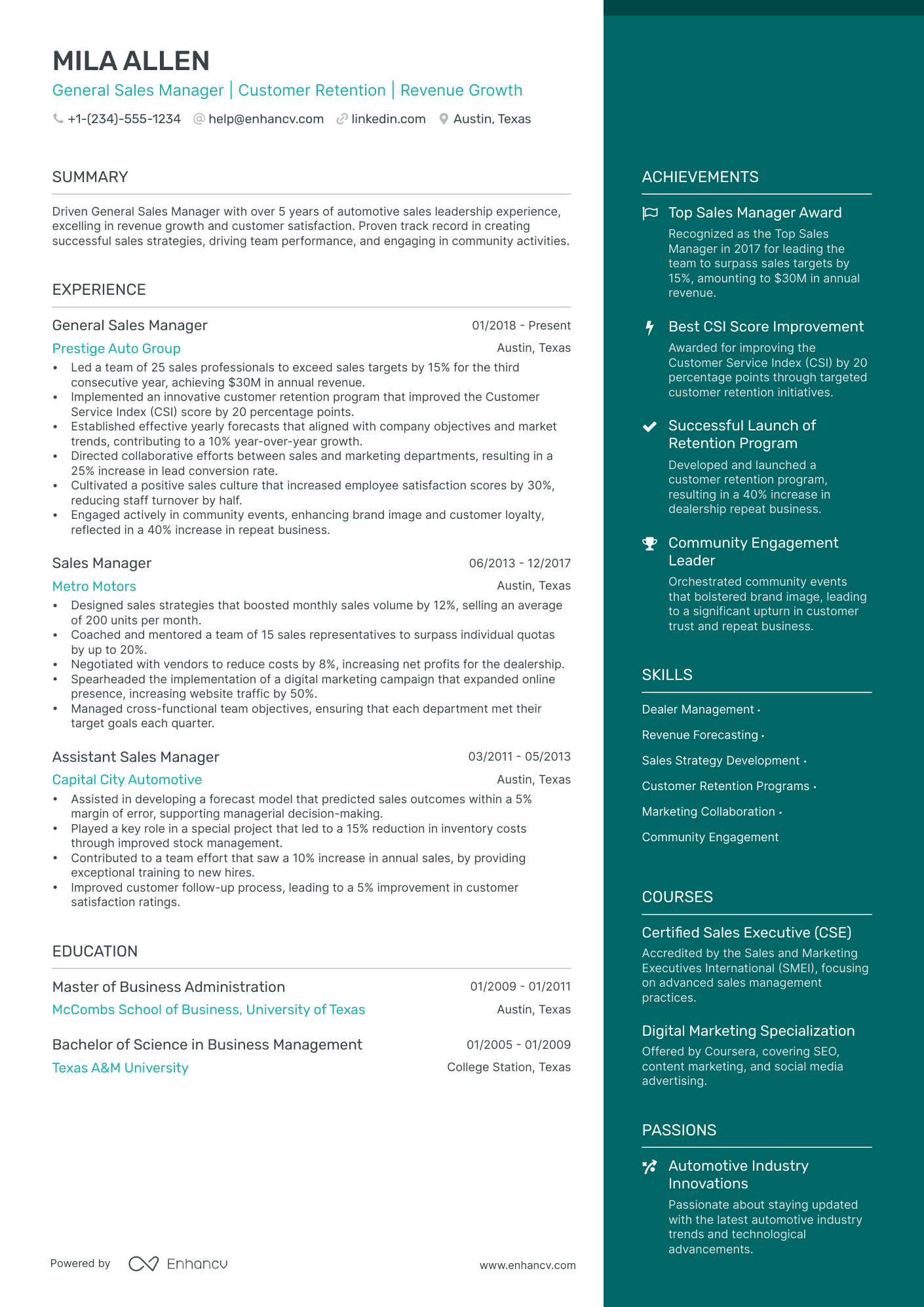 5 Automotive General Sales Manager Resume Examples & Guide for 2024