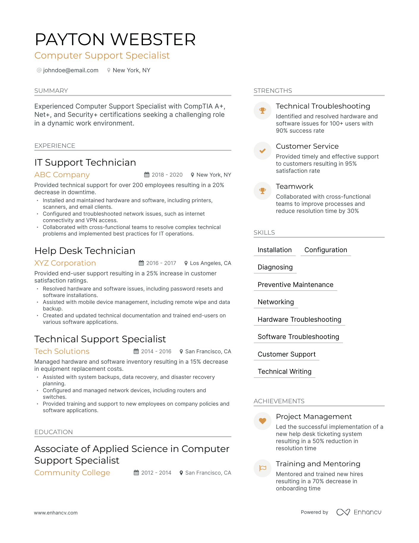 5 Computer Support Specialist Resume Examples & Guide for 2024