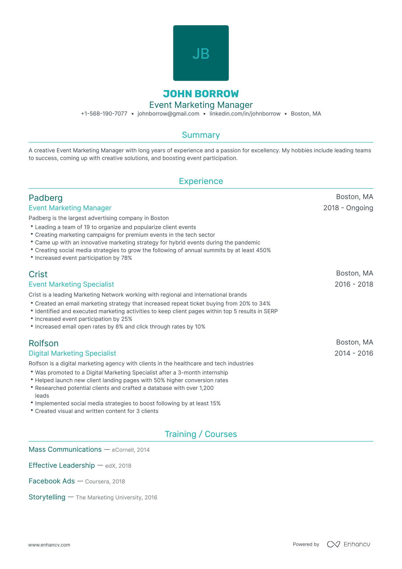 5 Event Marketing Resume Examples & Guide for 2024