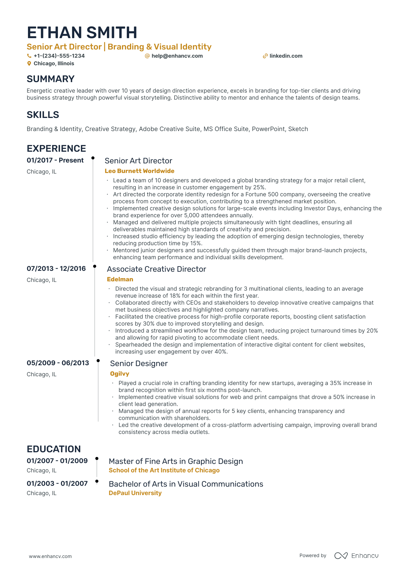10 Senior Art Director Resume Examples & Guide for 2026