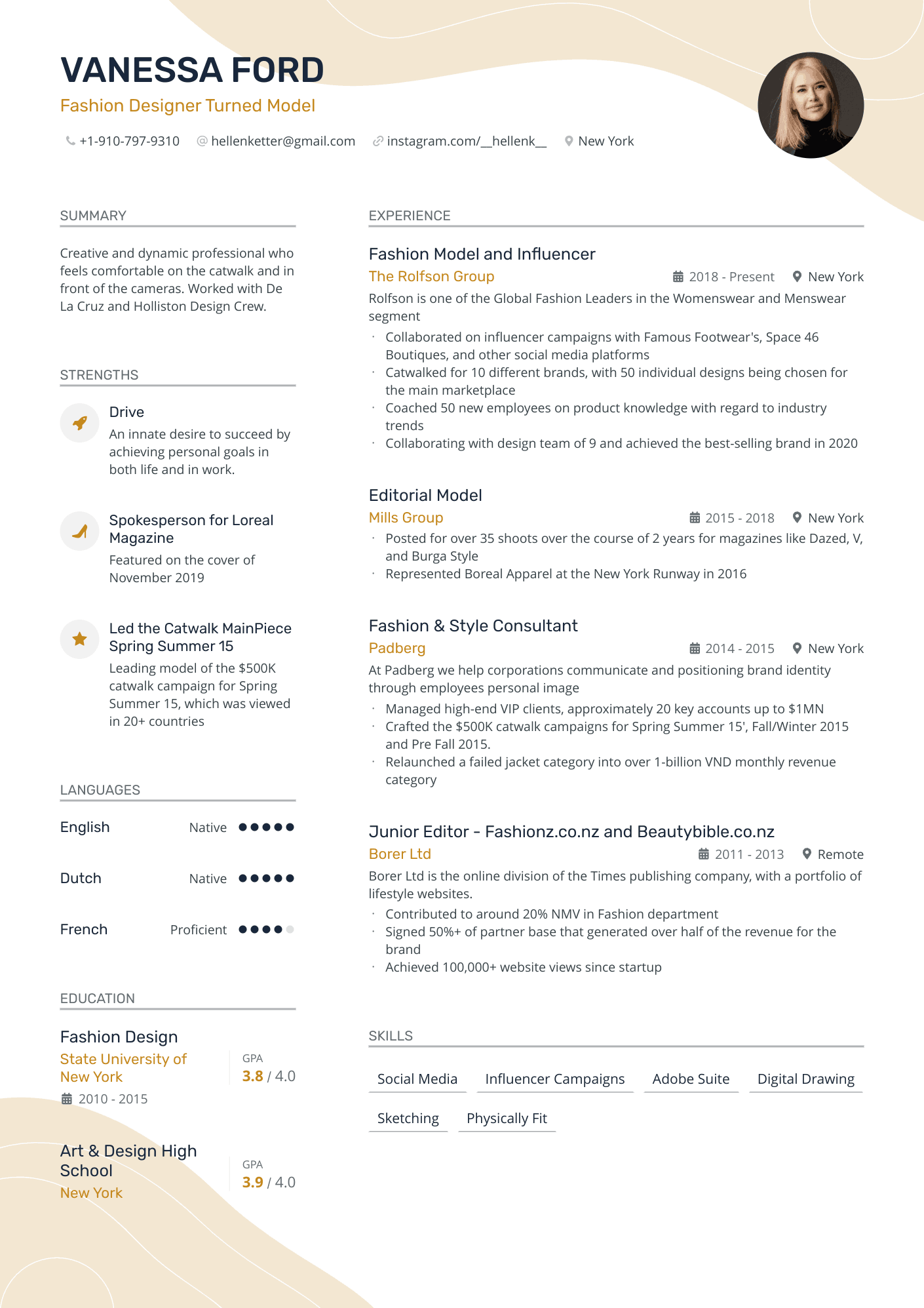 Fashion Designer Turned Model resume example