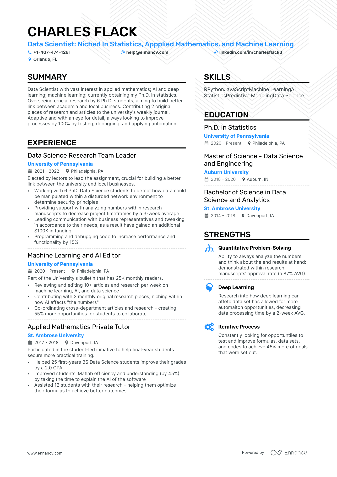 statistics phd resume