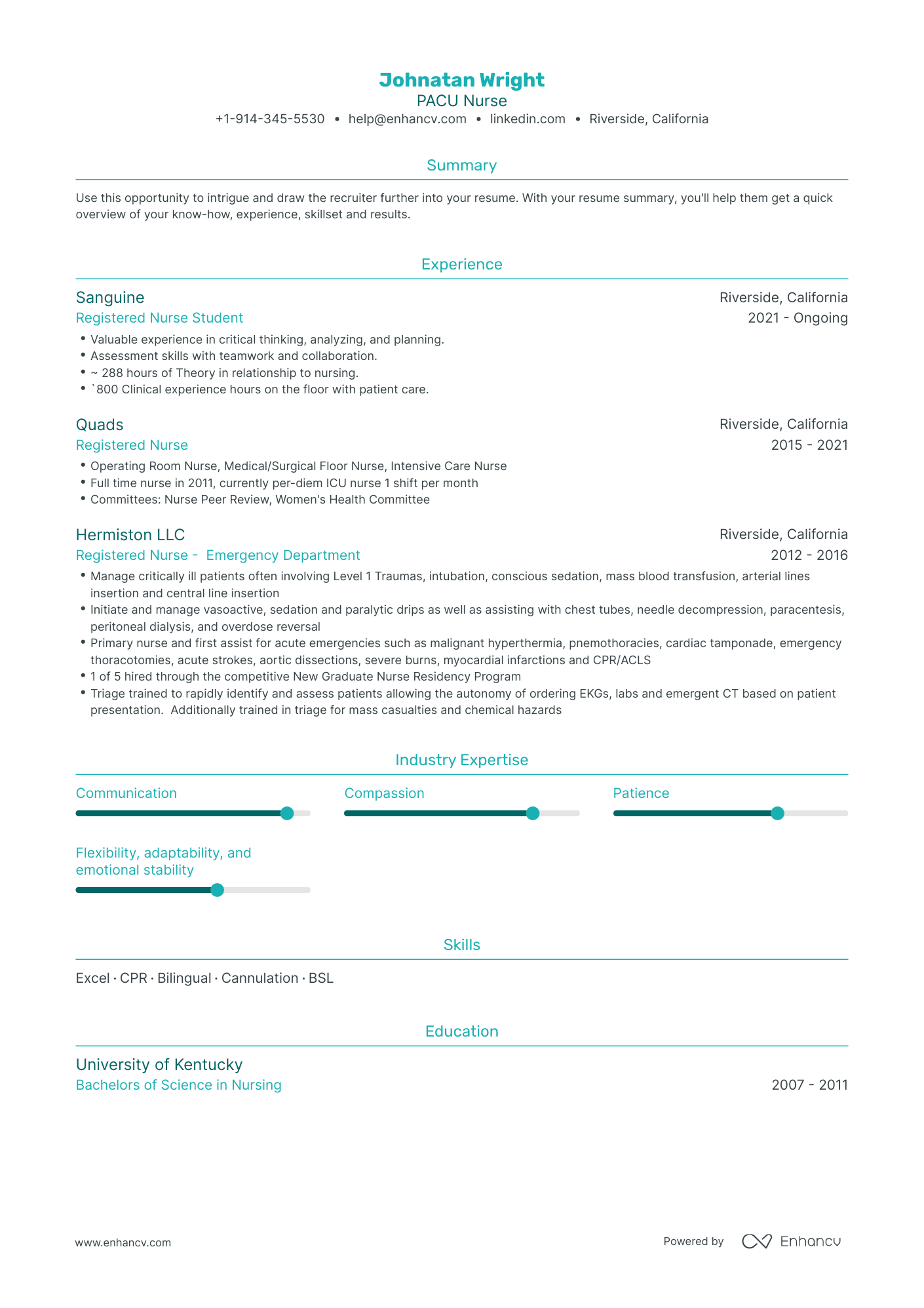 PACU Nurse Resume Examples & Guide for 2023 (Layout, Skills, Keywords ...