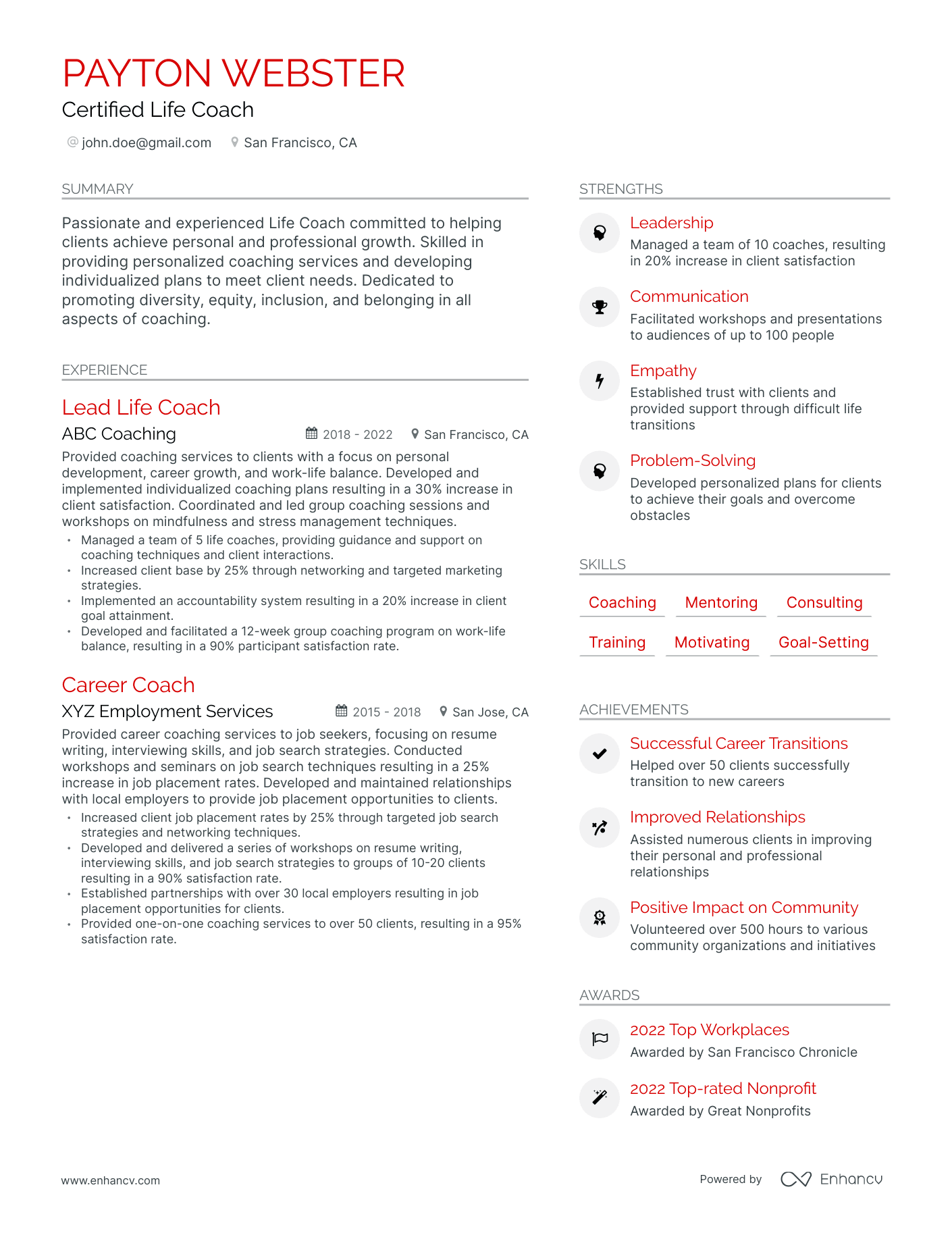 5 Life Coach Resume Examples & Guide for 2024