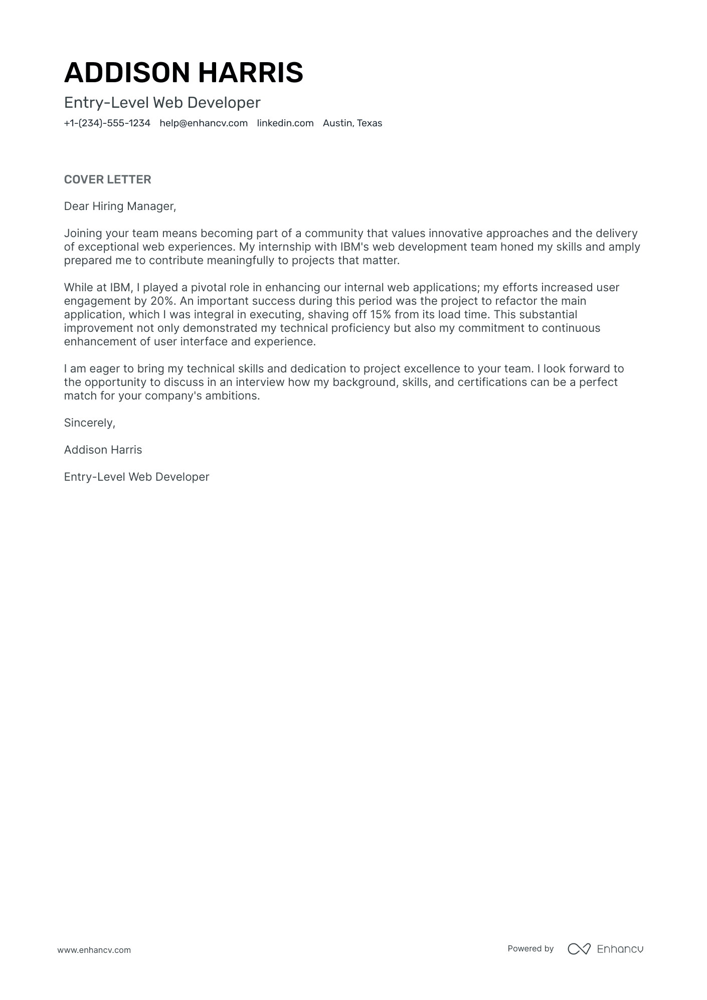 How to Write a Web Developer Cover Letter (Free Examples) | Enhancv
