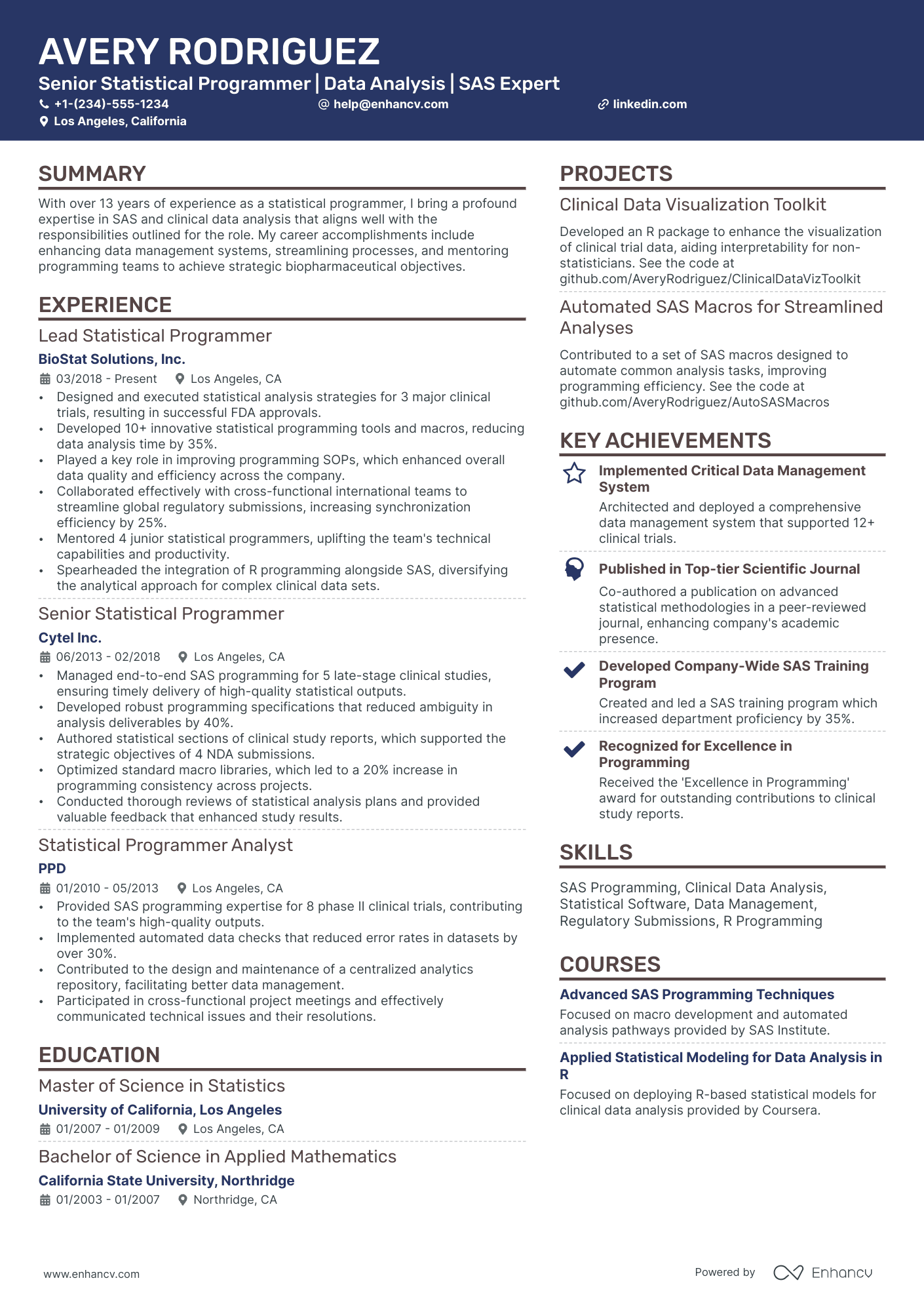 10 Statistical Programmer Resume Examples & Guide for 2026