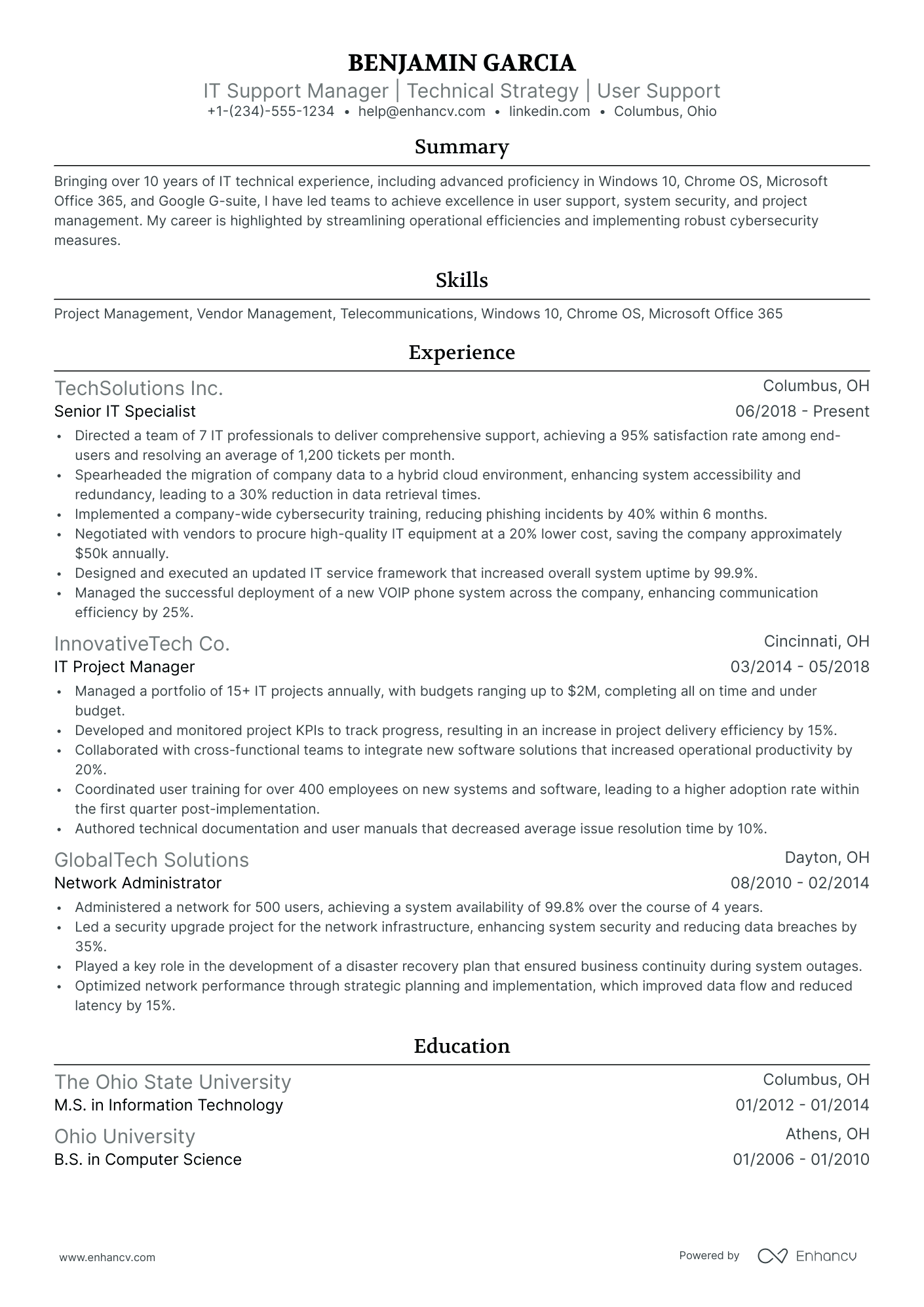 10 IT Support Manager Resume Examples & Guide for 2026