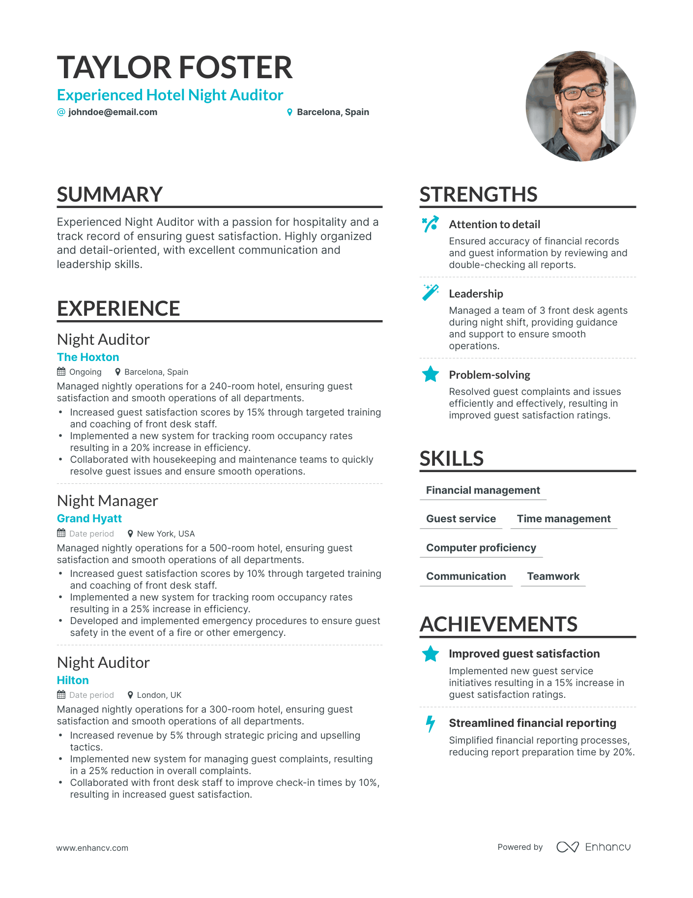 resume for hotel night auditor