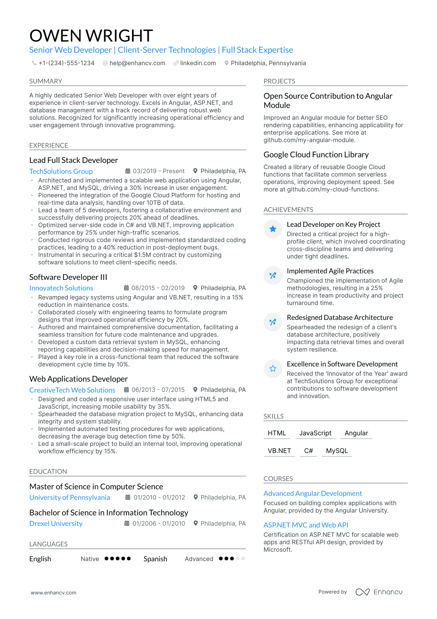 5 Senior Web Developer Resume Examples & Guide for 2024