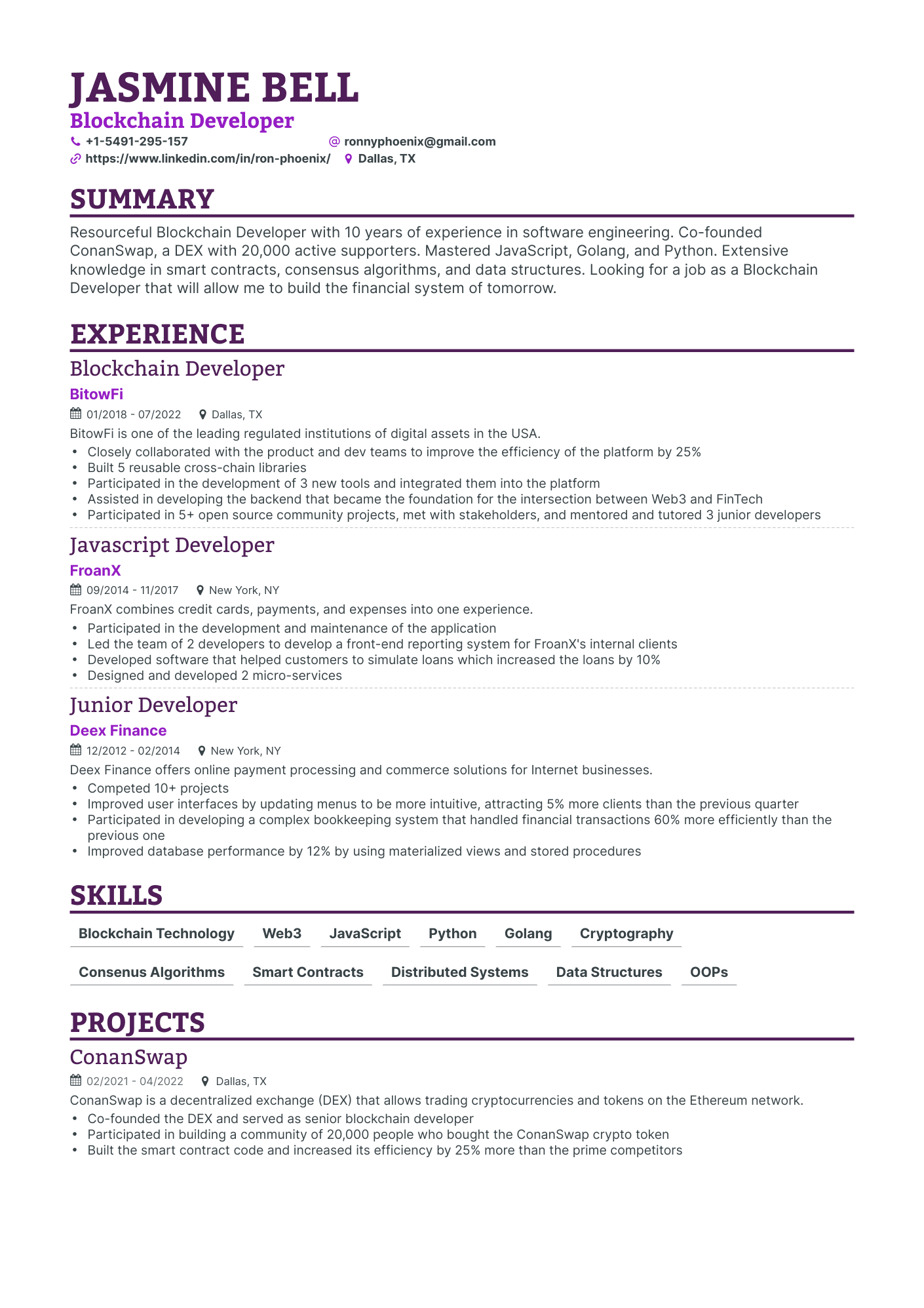 5 Blockchain Developer Resume Examples & Guide for 2024