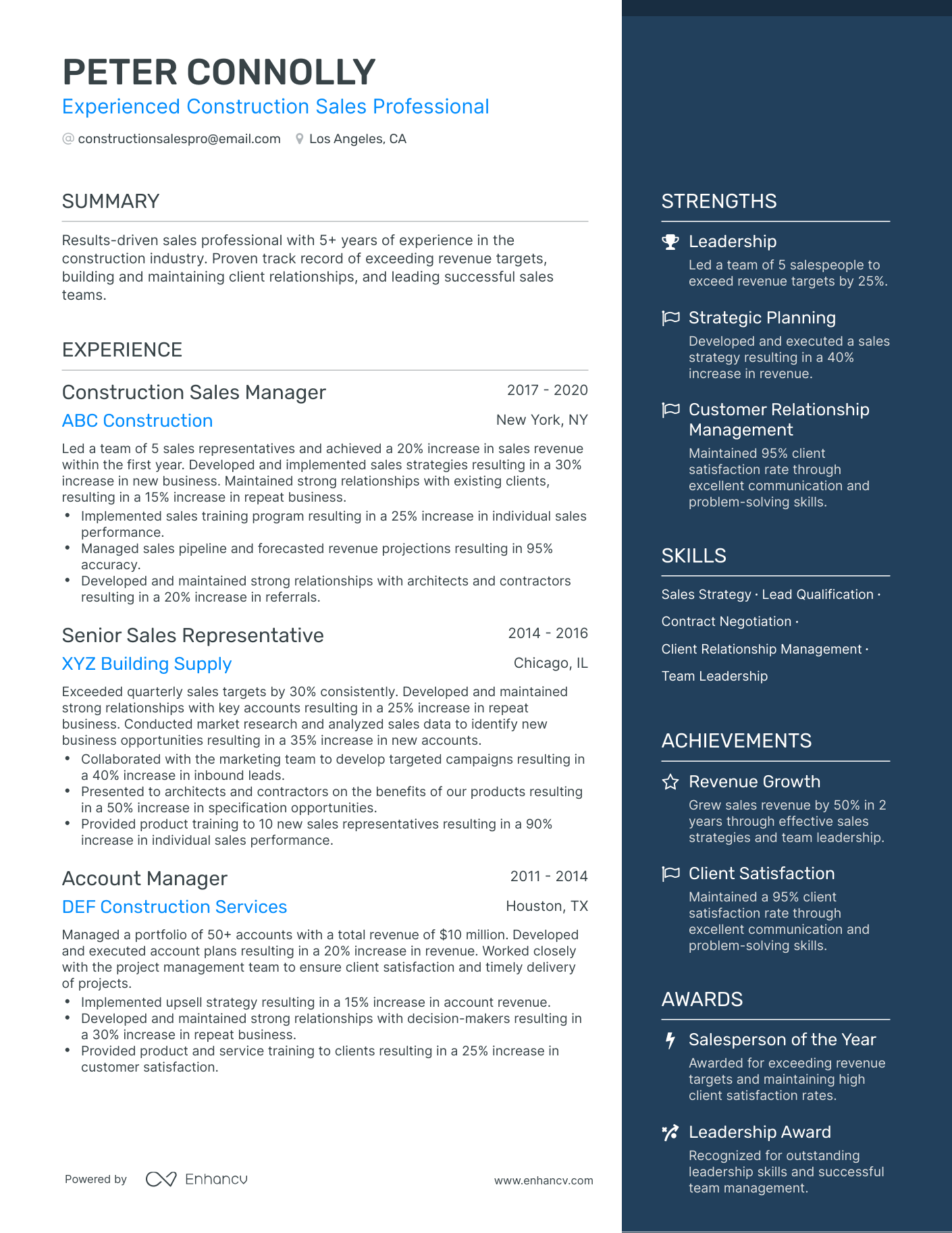 resume for building material sales