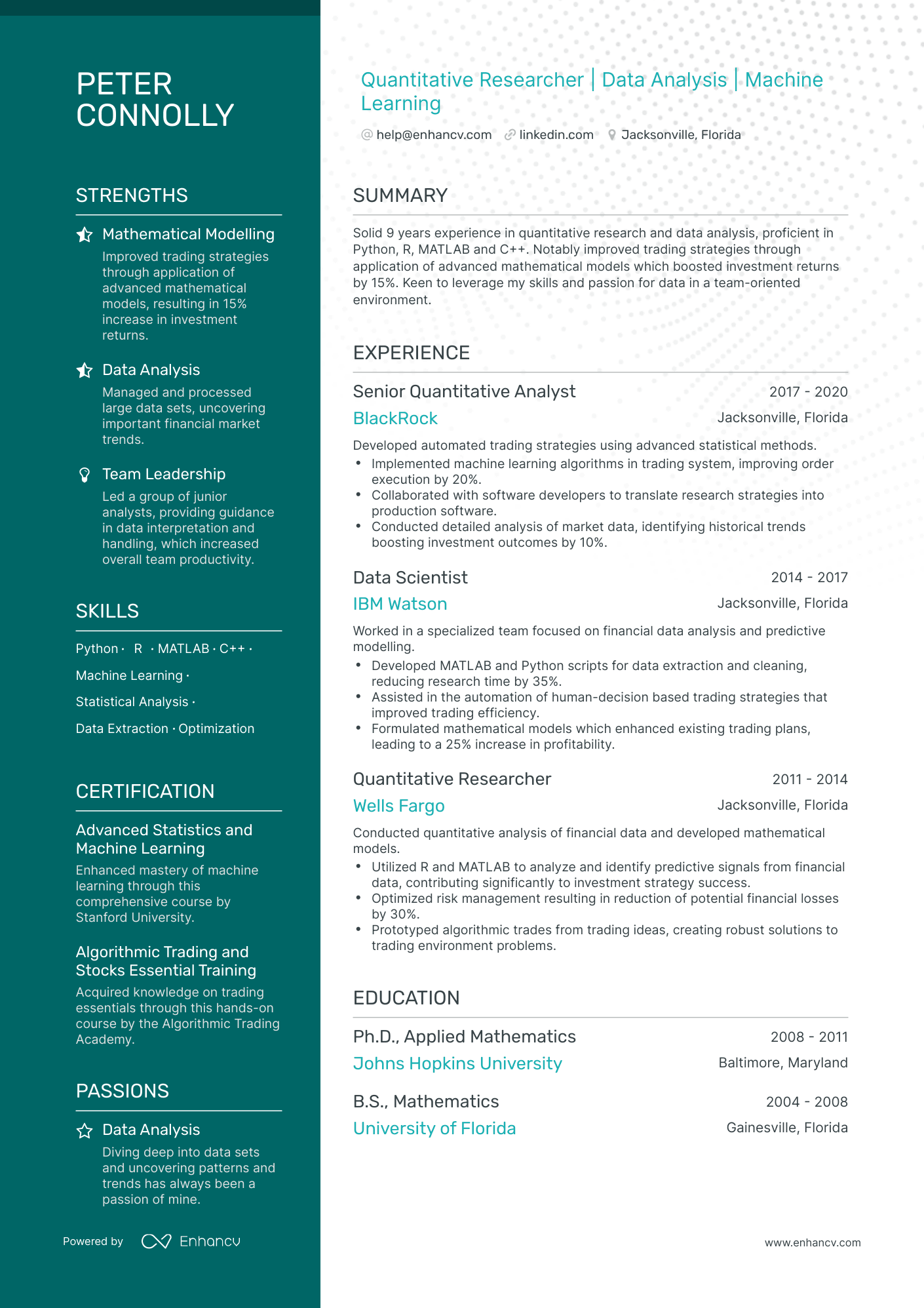 5 Quantitative Researcher Resume Examples & Guide for 2024