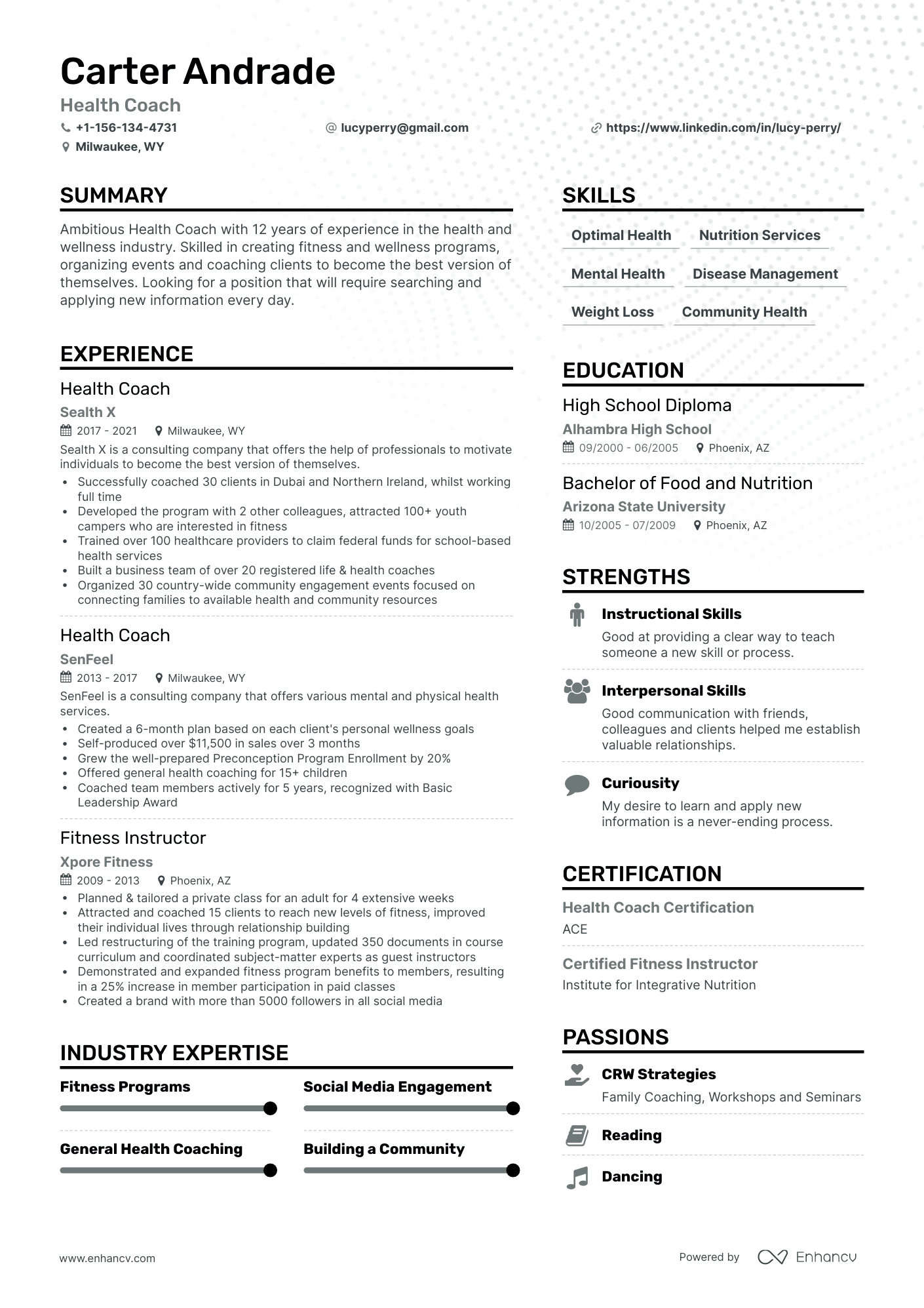 Health Coach Resume Examples & Guide for 2023 (Layout, Skills, Keywords ...