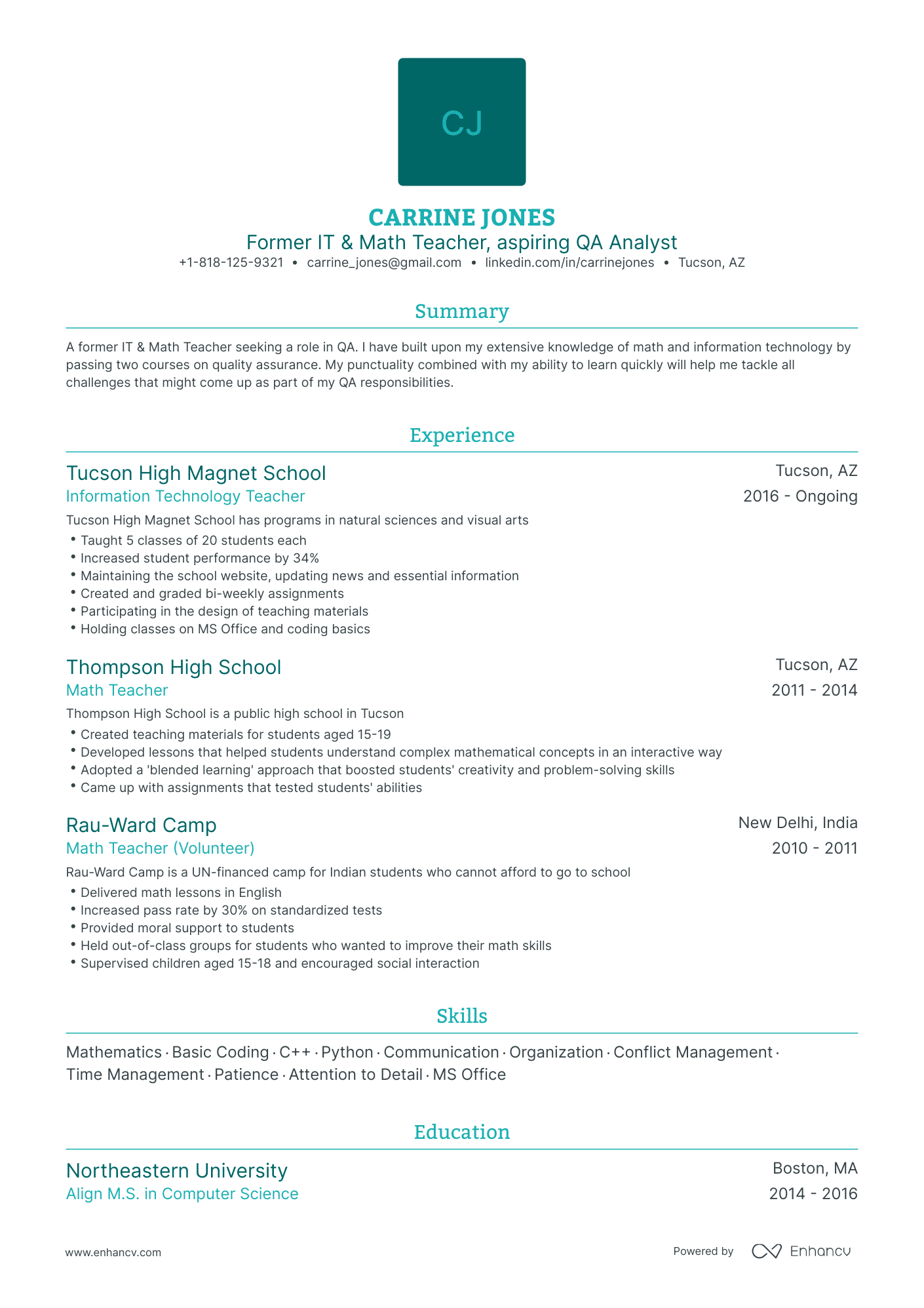 5 Teacher Career Change Resume Examples & Guide for 2024