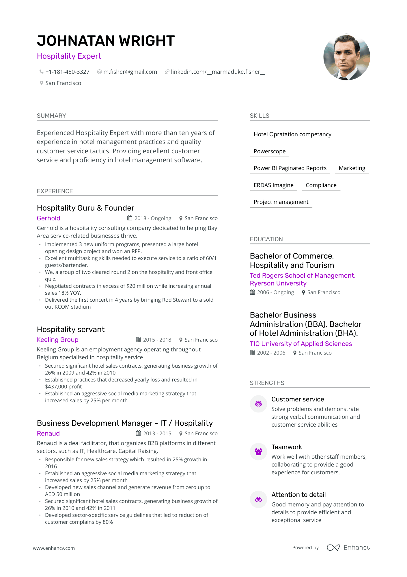 resume samples for hospitality jobs