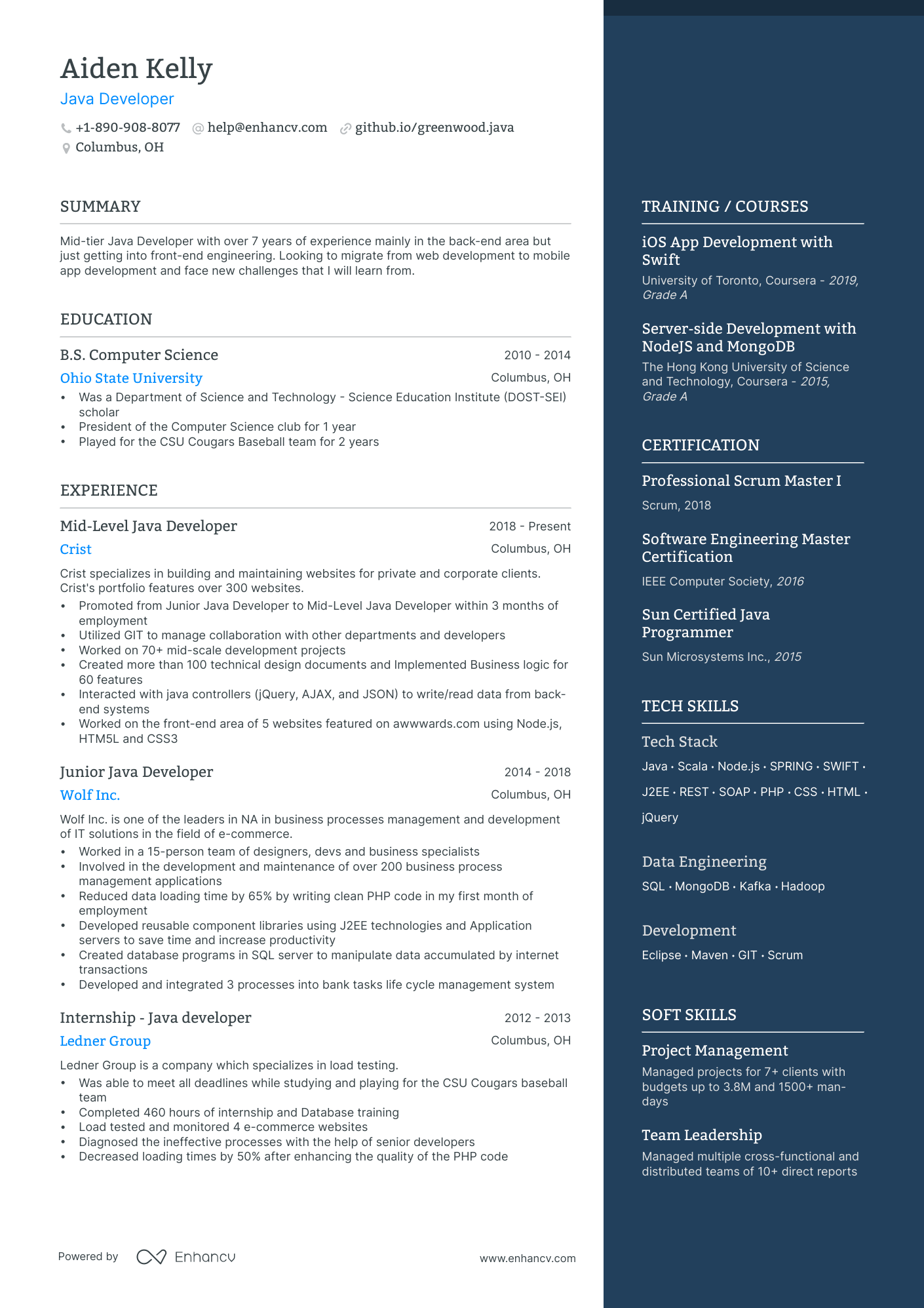 Java Developer resume example