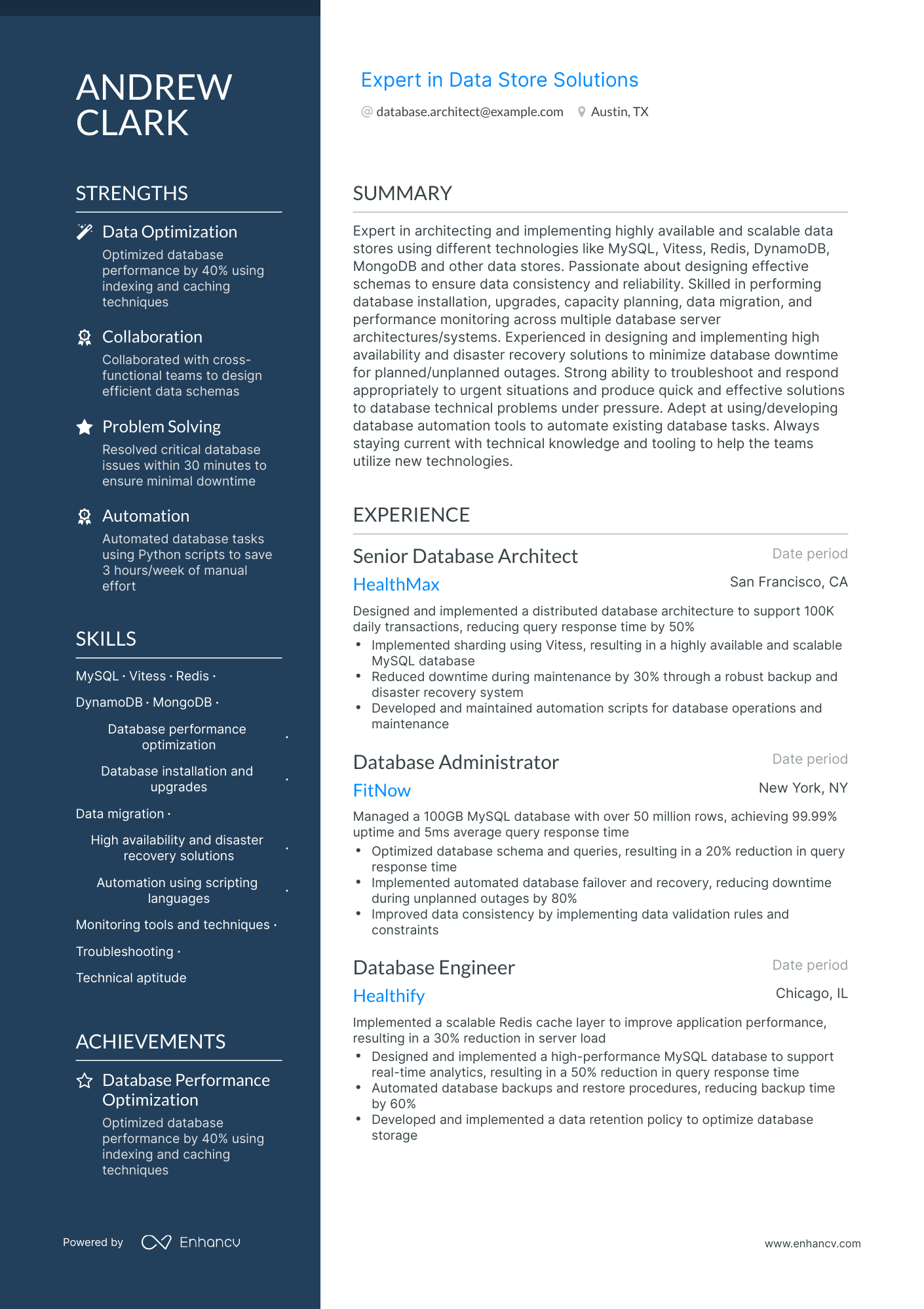 5 Database Architect Resume Examples & Guide for 2023