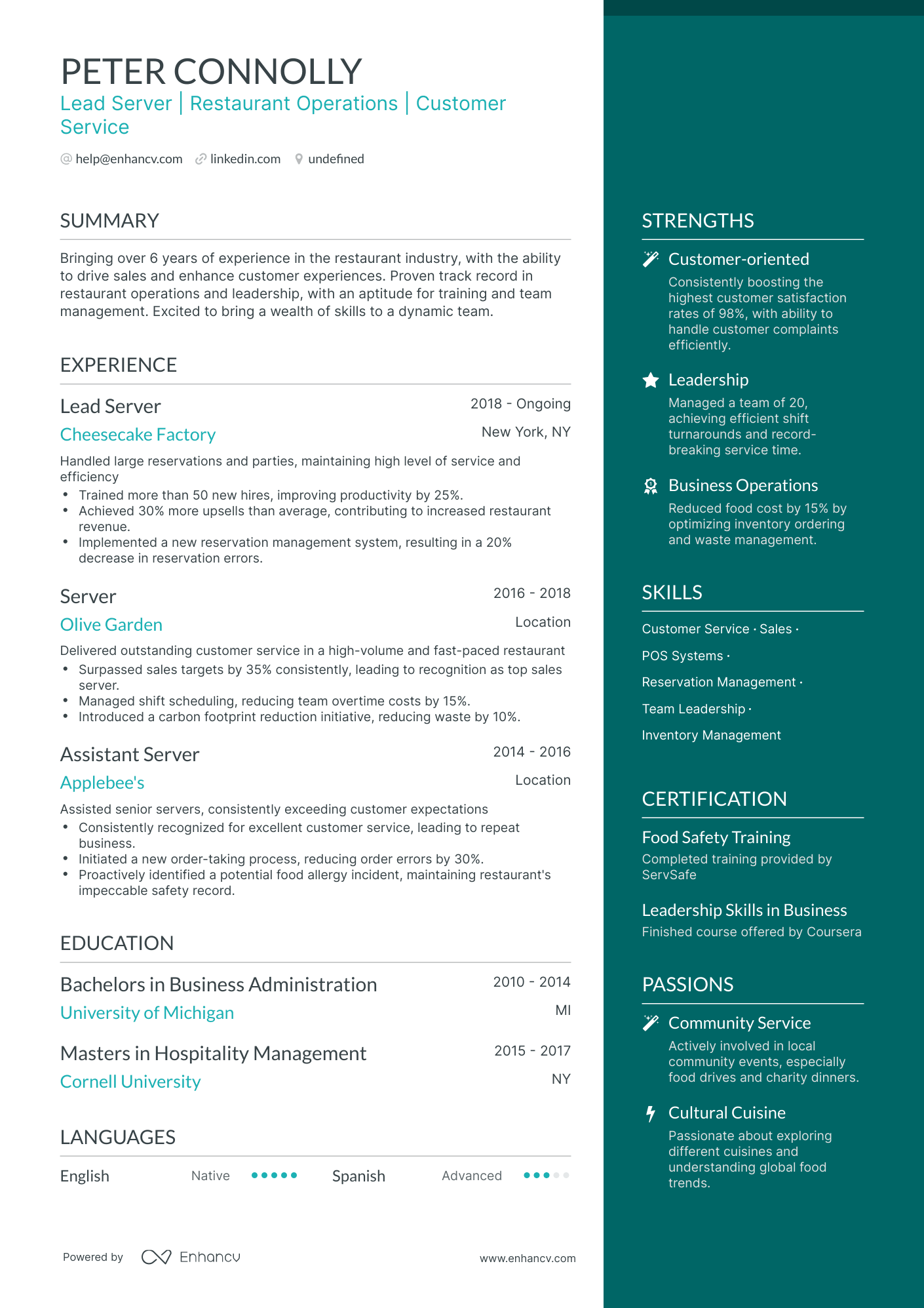 5 Lead Server Resume Examples & Guide for 2024