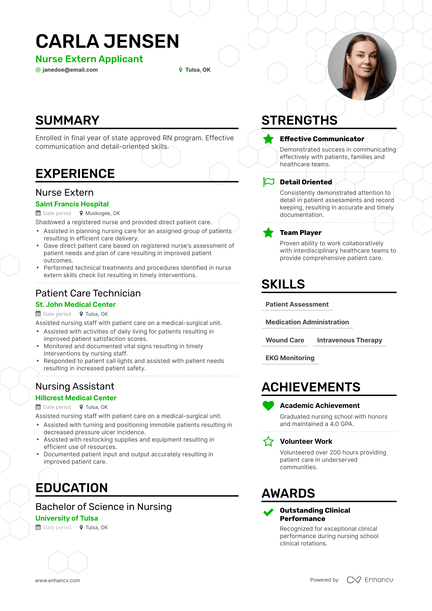 Student Nurse Extern Resume Sample