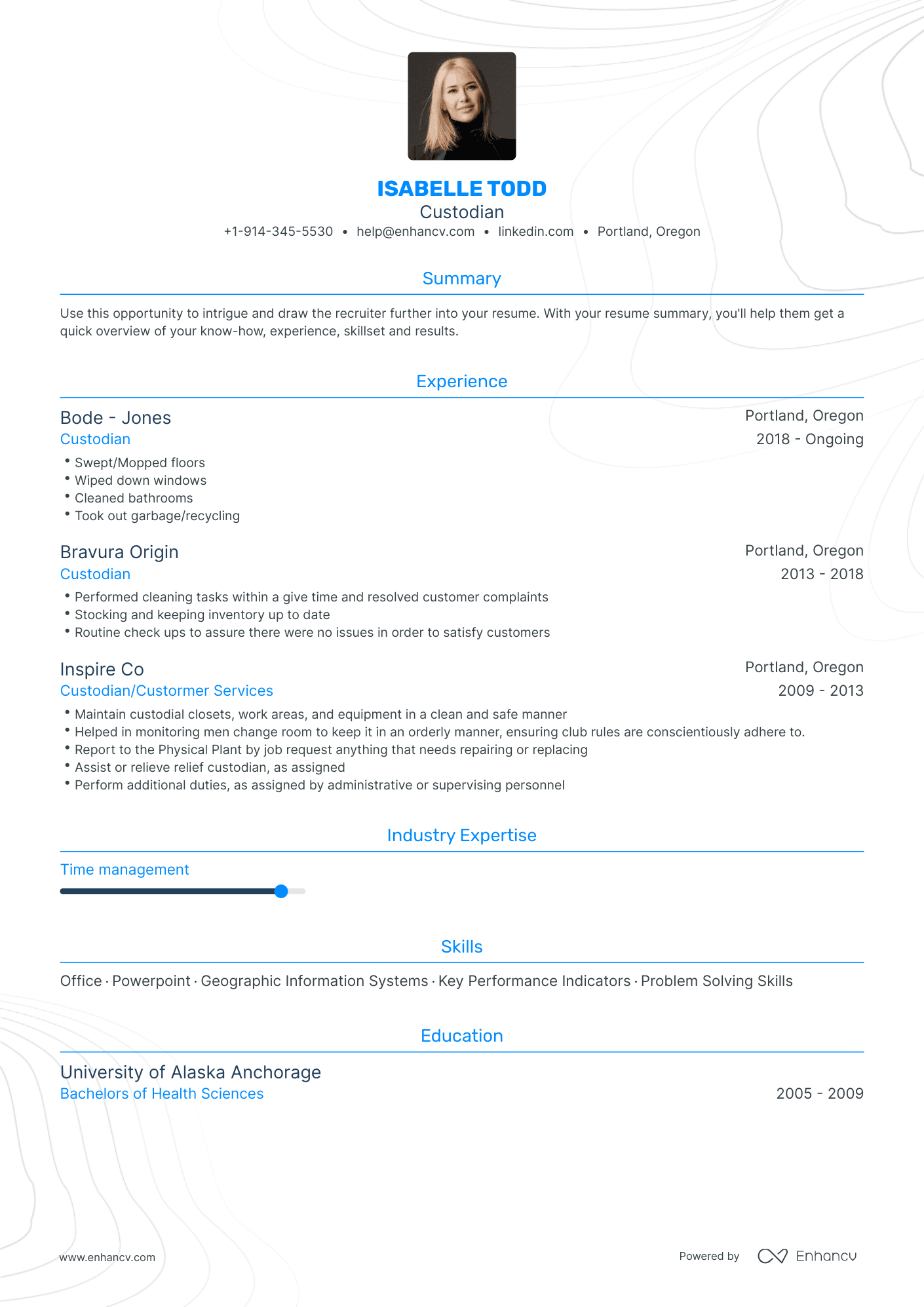 Top Custodian Resume Examples & Samples for 2023 | Enhancv.com (Layout ...