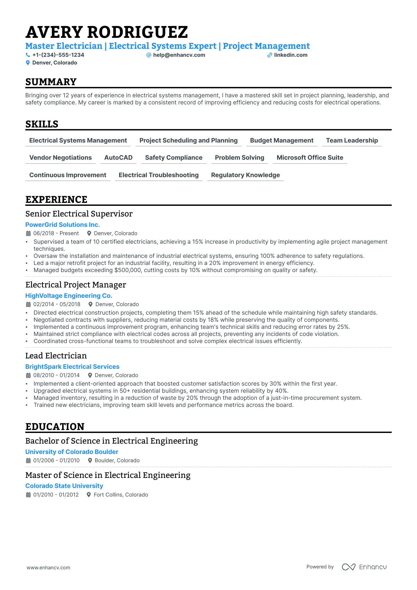 5 Electrical Manager Resume Examples & Guide for 2024